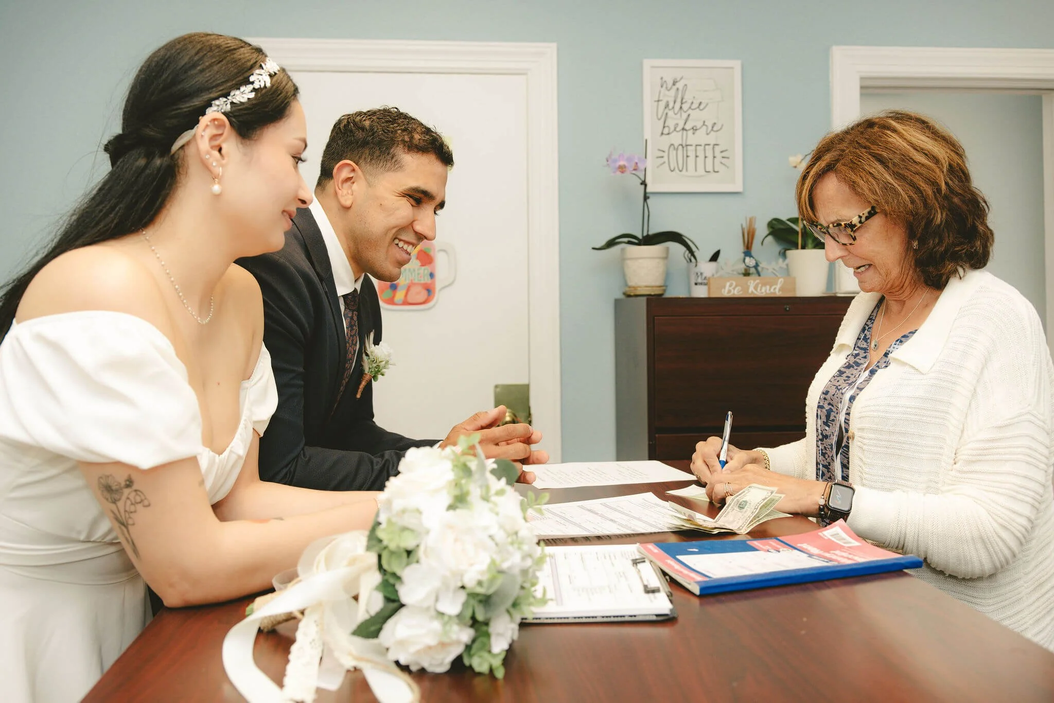 Newly married couple obtaining their Certified Marriage Certificate with same-day service in Westfield, New Jersey