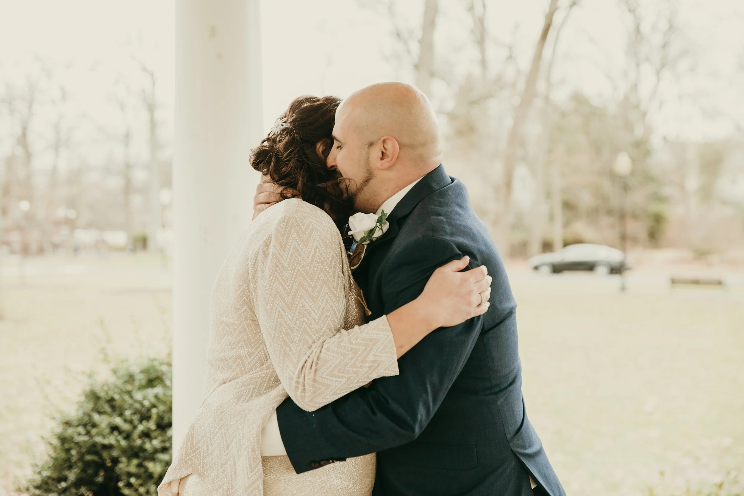 Intimate Somerset County New Jersey elopement ceremony with couple embracing after their vows