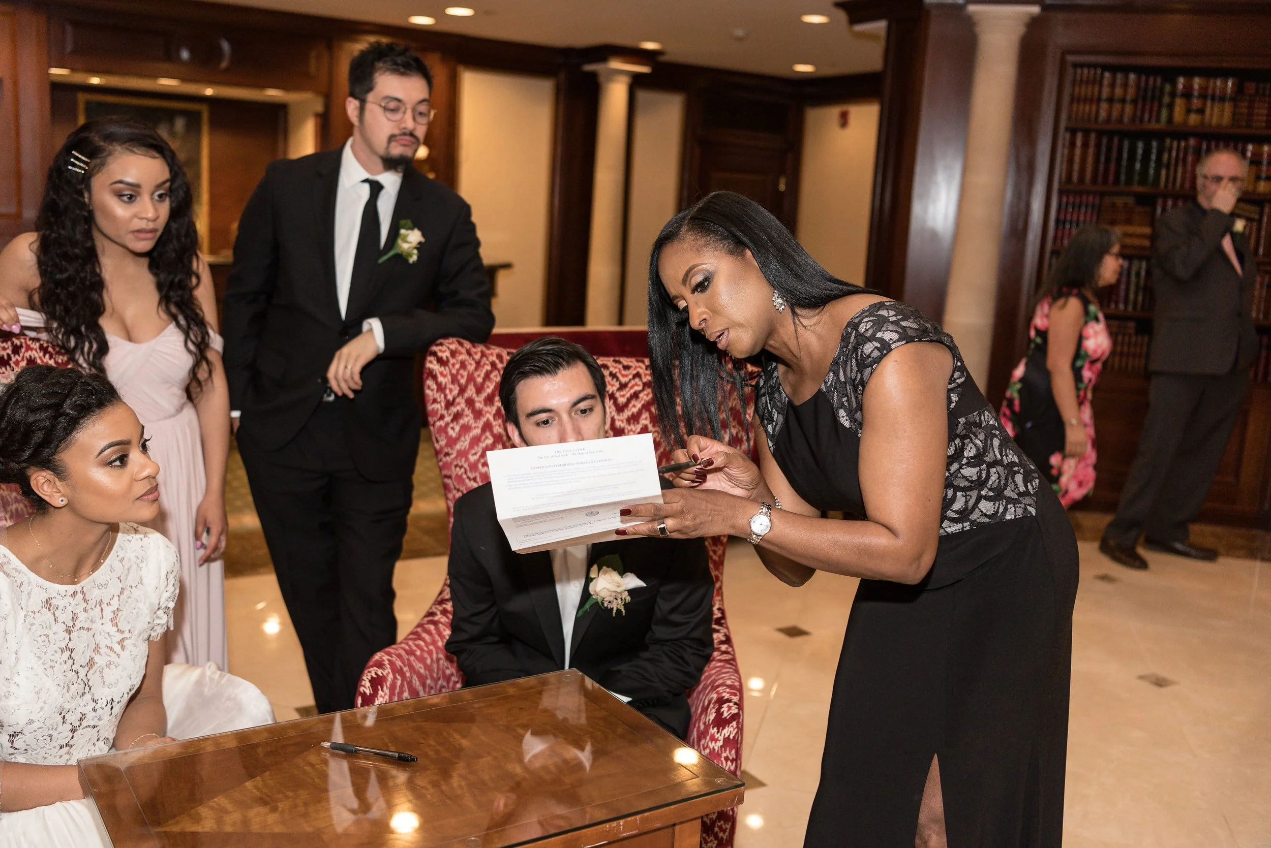 Weddings By Aretha guiding a couple through their New Jersey marriage license paperwork.