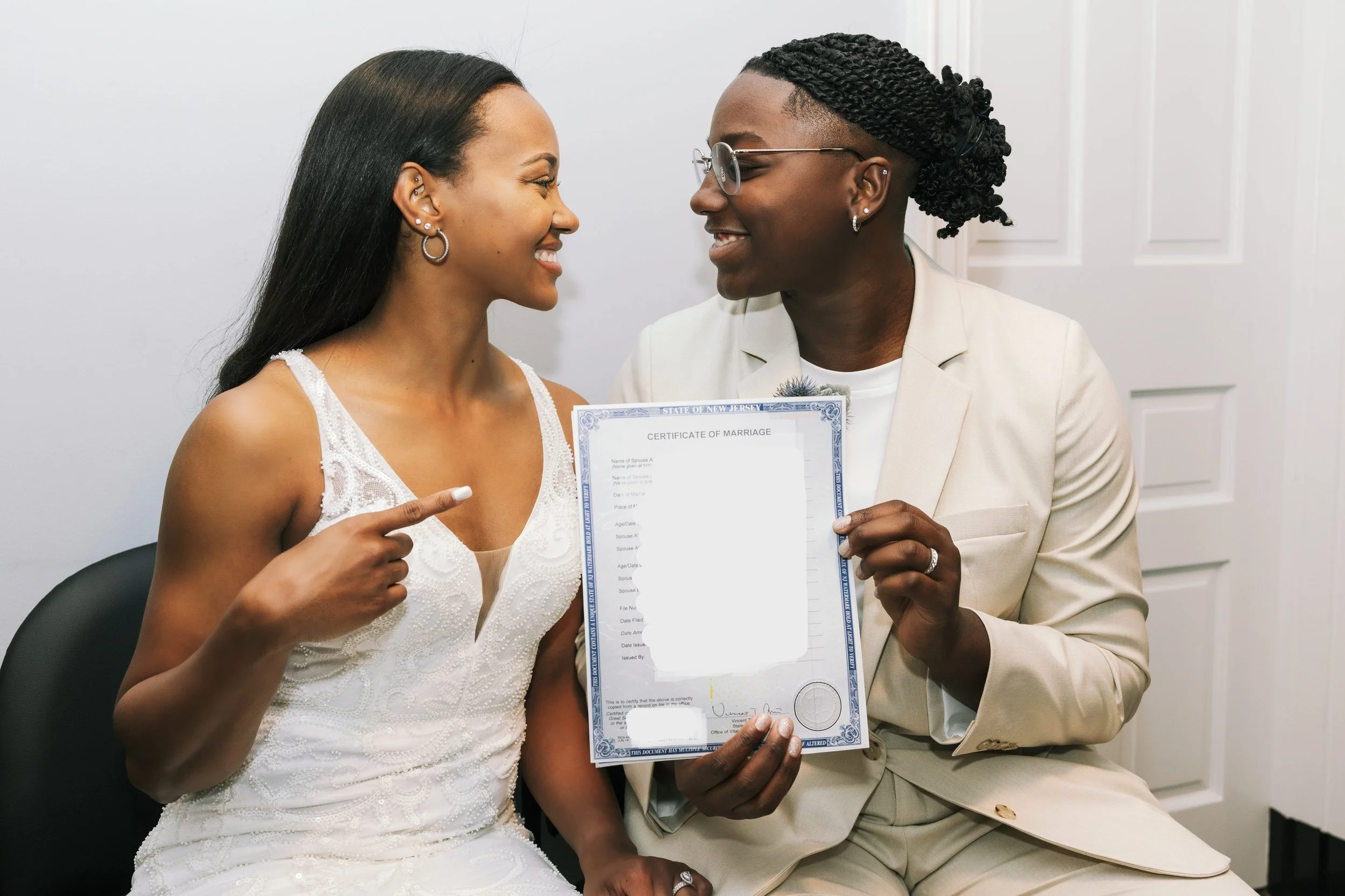 Couple holding their Certified Marriage Certificate in Westfield, New Jersey