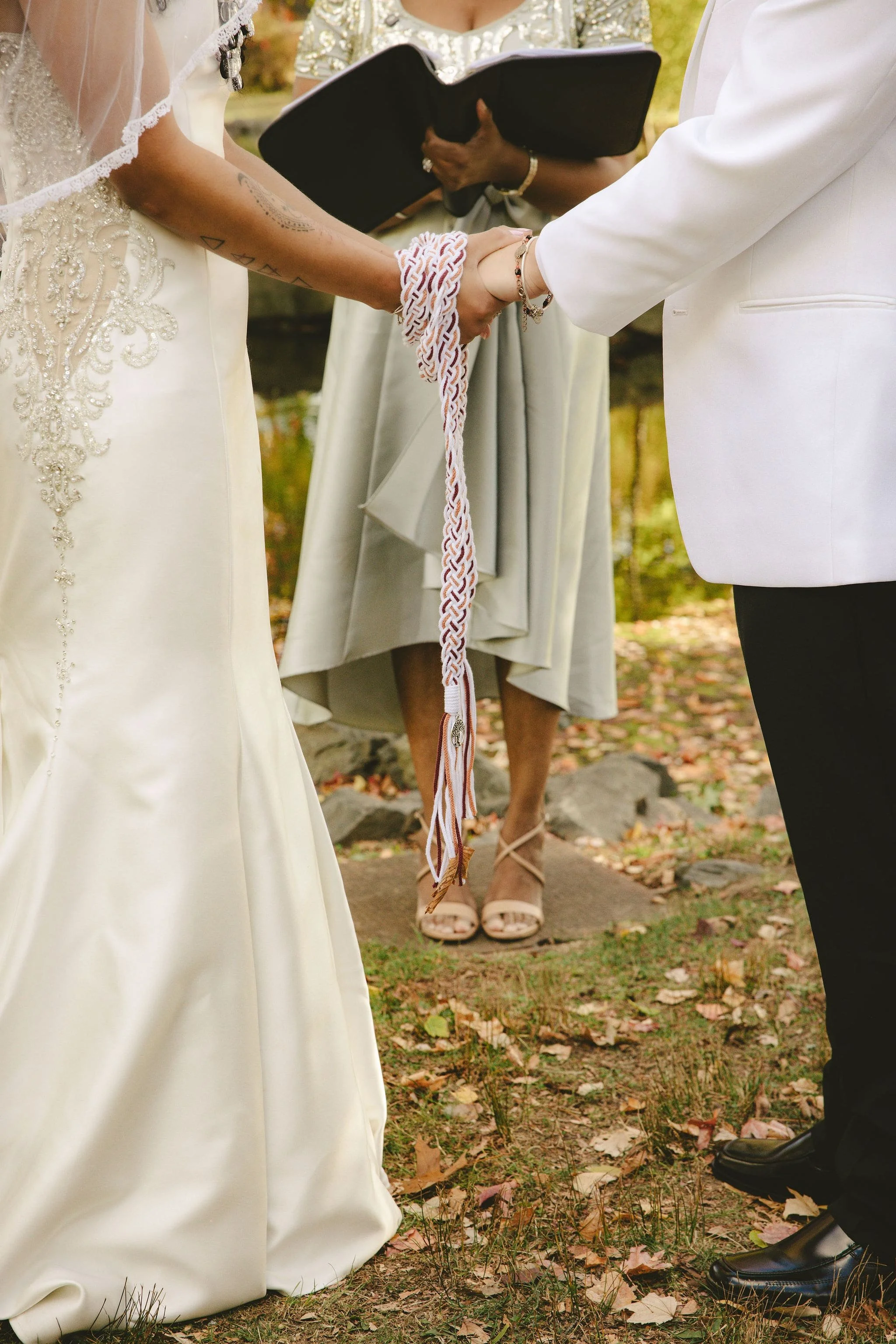 Handfasting ceremony during an intimate elopement in Mercer County, New Jersey.