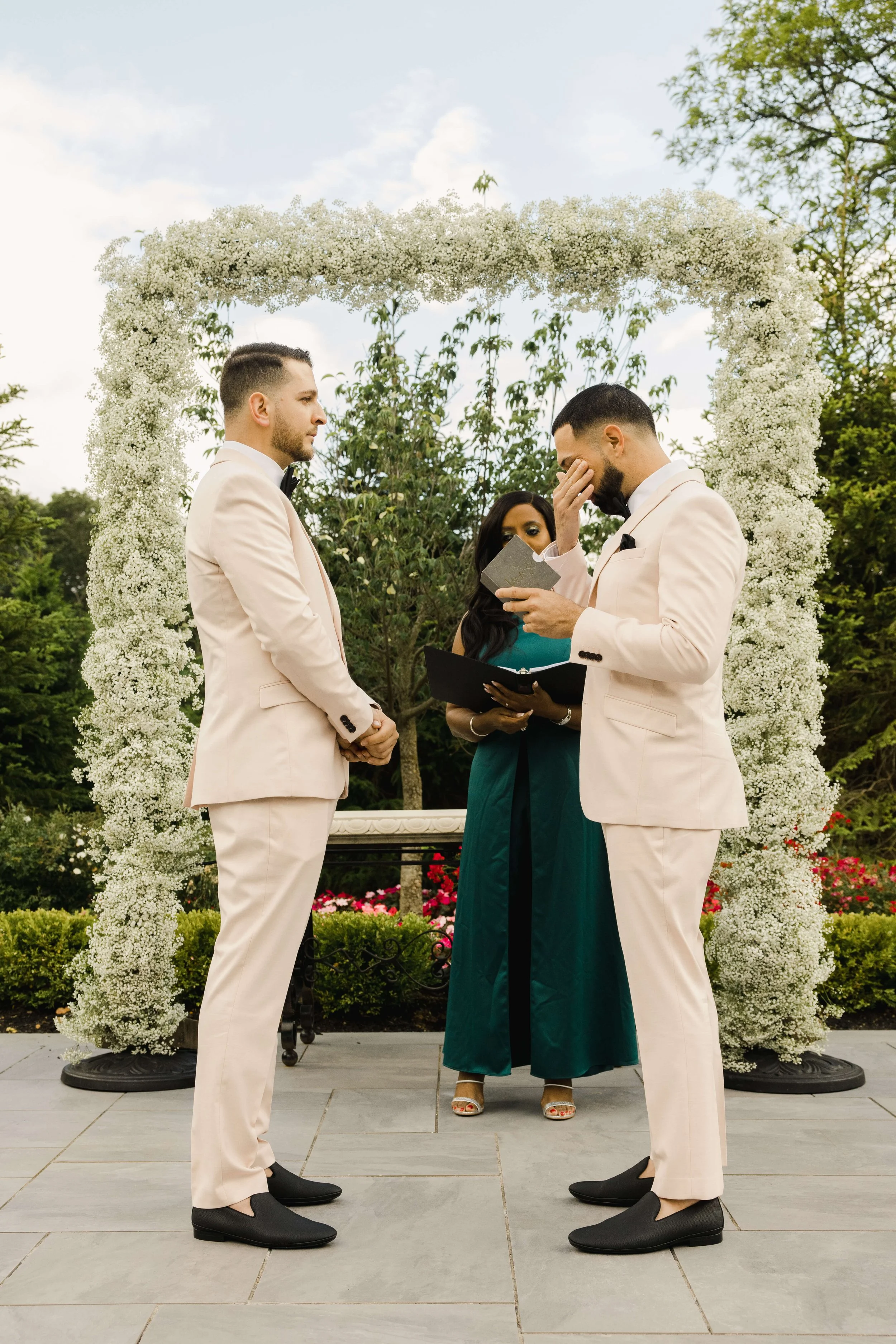 Emotional vow moment during an intimate elopement ceremony in Middlesex County, New Jersey