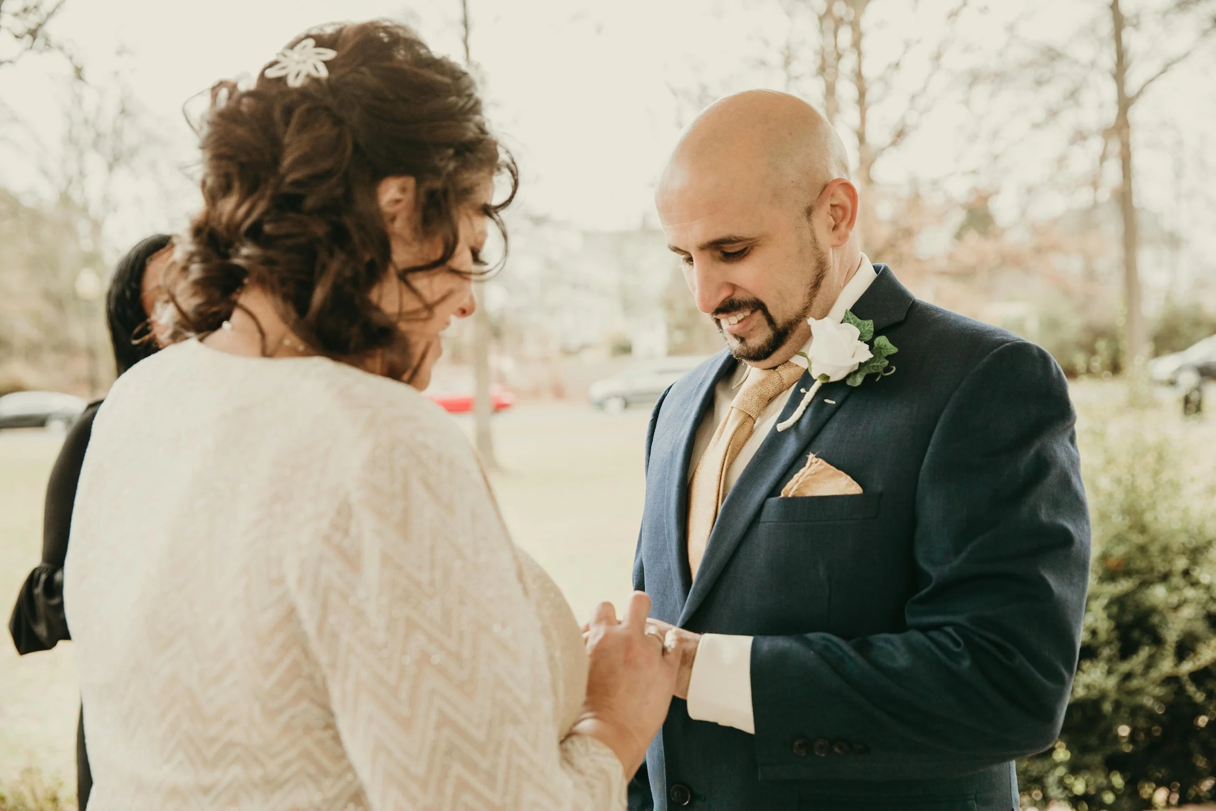 Ring exchange during a private elopement ceremony in Somerset County New Jersey