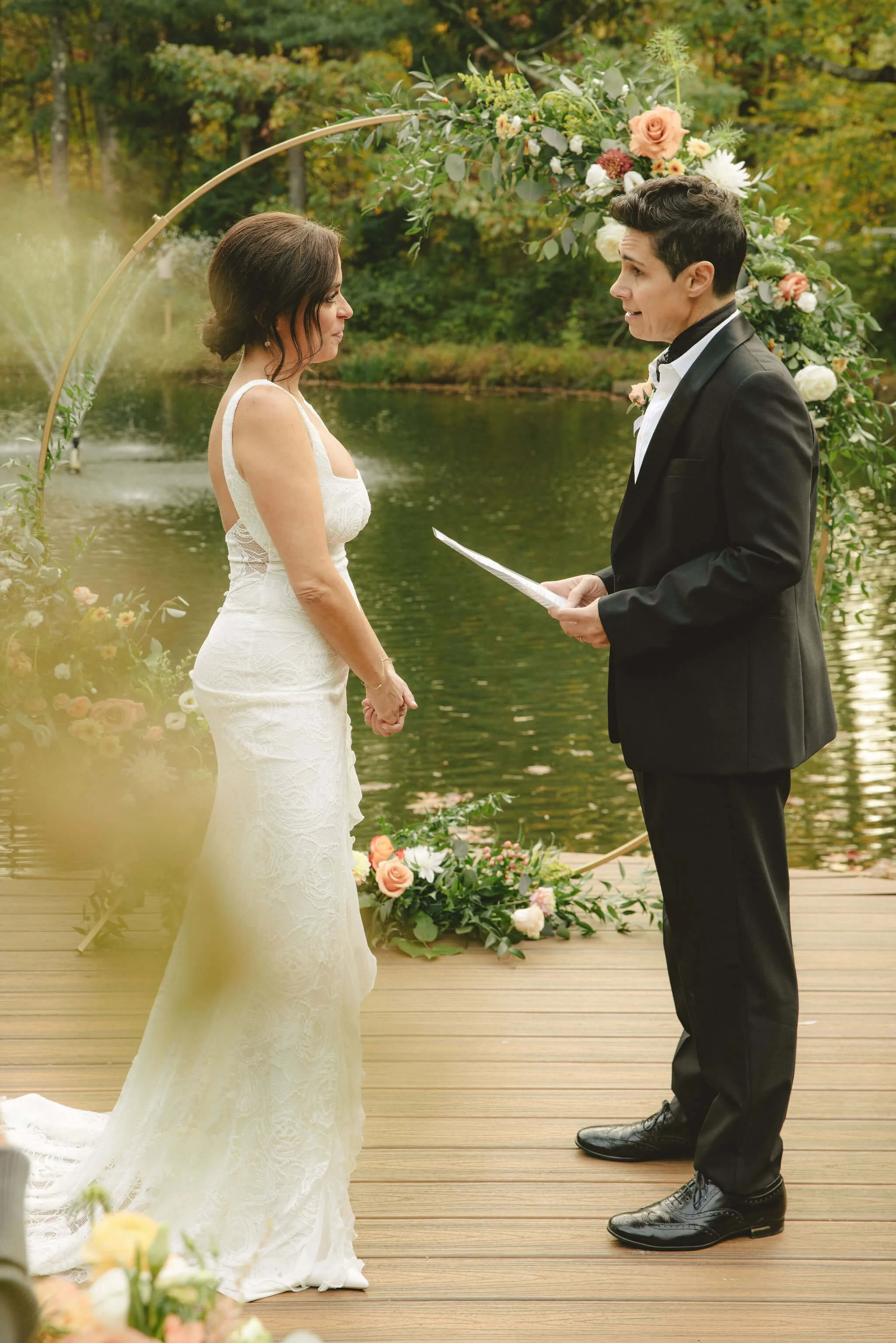 Professional elopement officiant in Union County New Jersey officiating a small outdoor ceremony