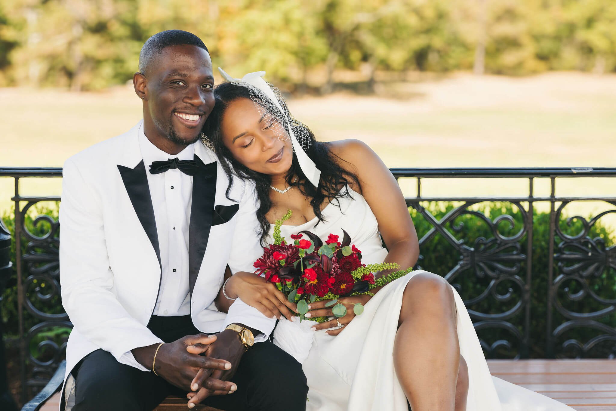Couple following their elopement ceremony at an Essex County outdoor location