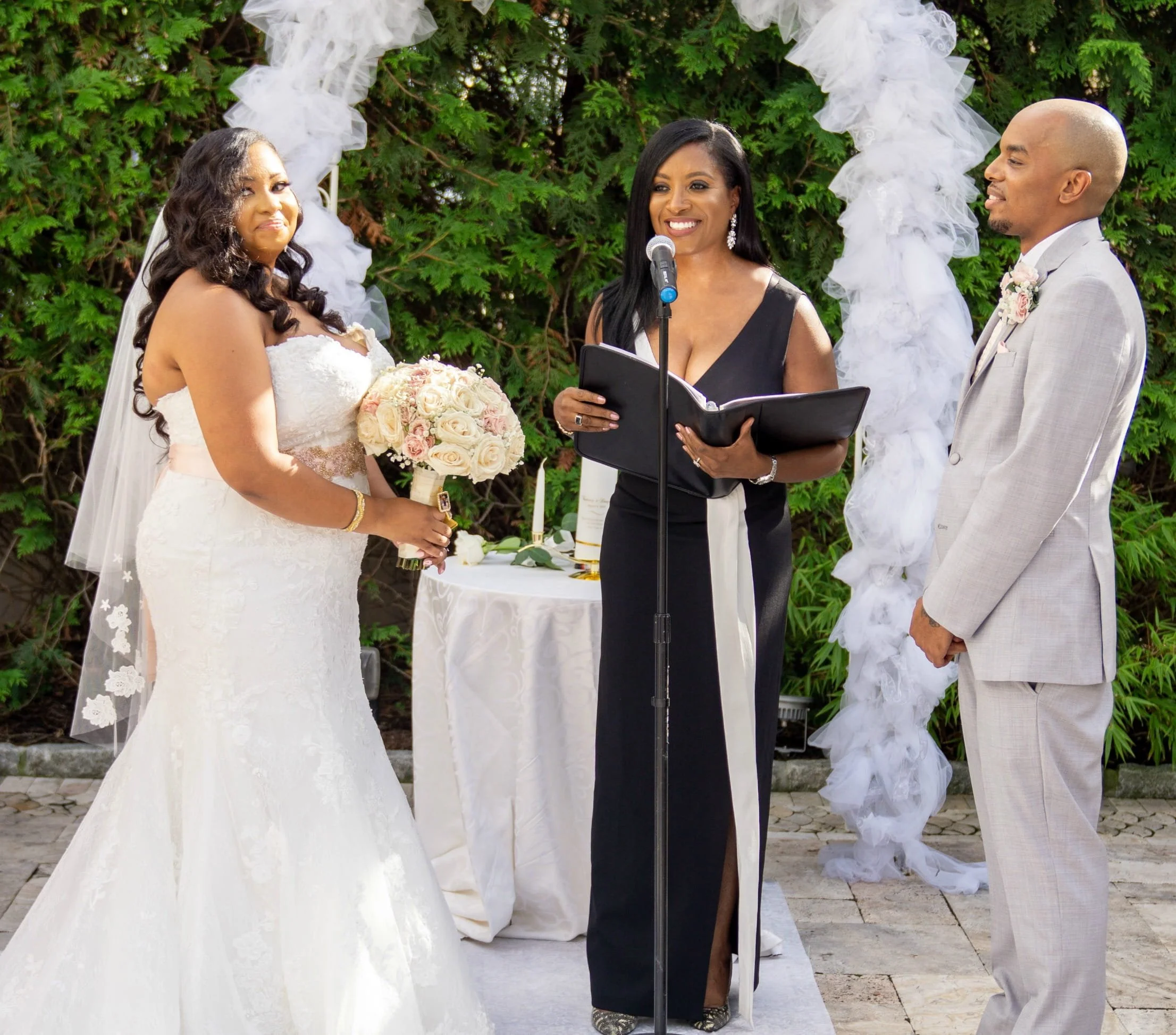 Wedding officiant leading a ceremony at The Venetian in Garfield, New Jersey