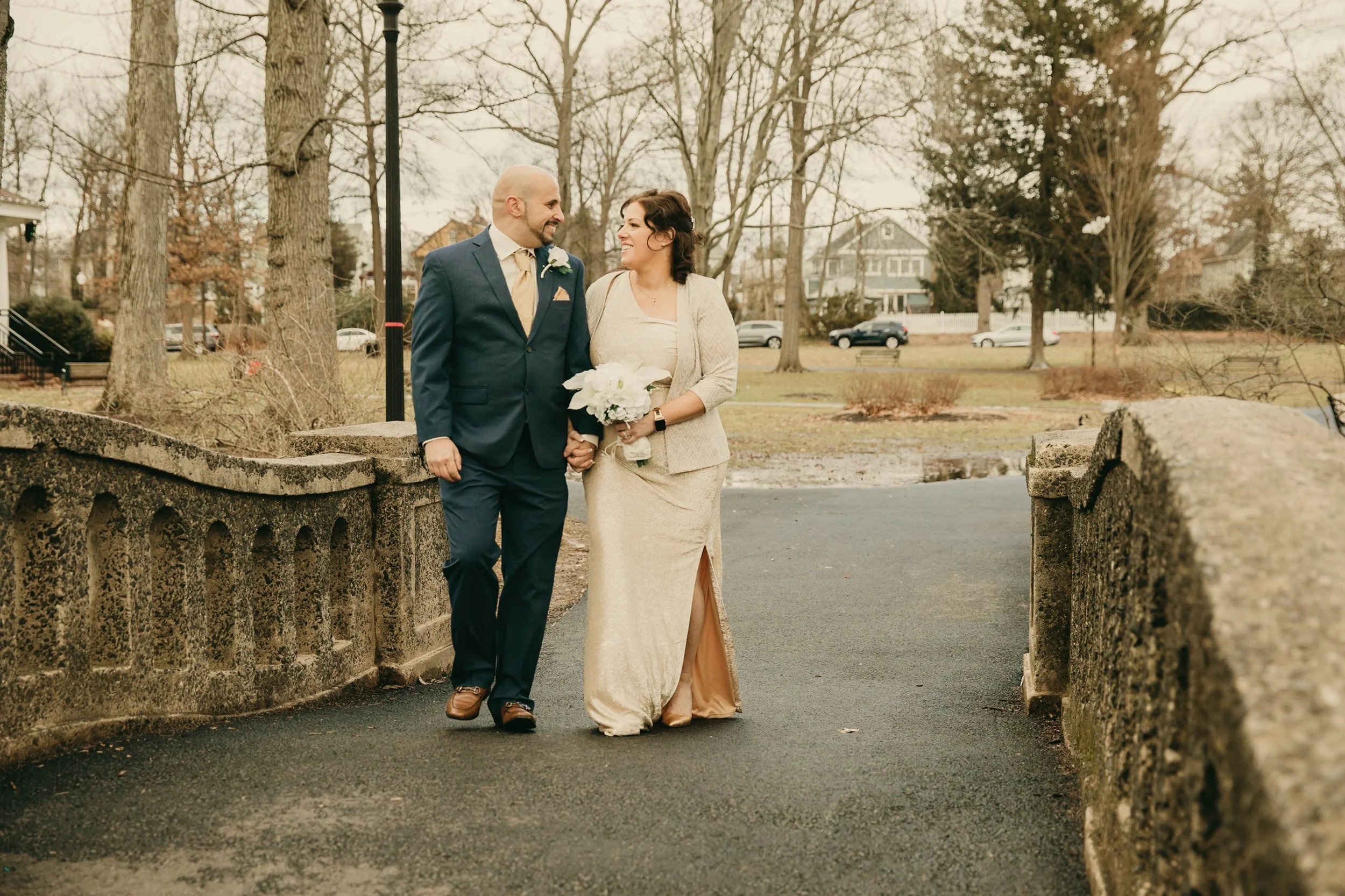 Couple walking together after a private elopement ceremony in Somerset County New Jersey