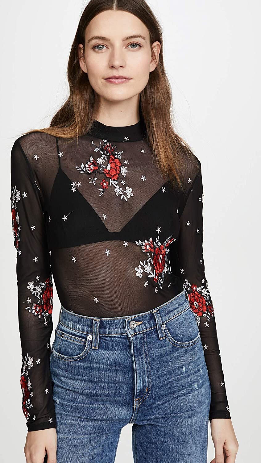 MinkPink Empower Embroidered Mesh Long Sleeve Top — CARY LANE
