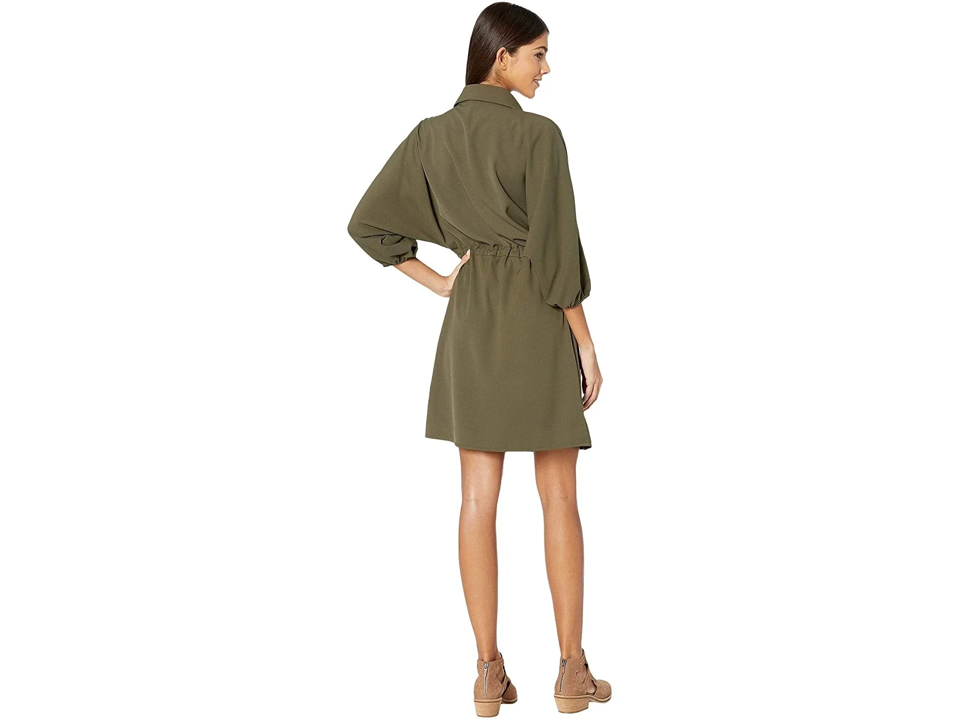 Bishop + Young Safari Dark Olive Green Puff Sleeve Button-Up Mini Dress CARY LANE Bishop + Young Safari Dark Olive Green Puff Sleeve Button-Up Mini Dress CARY LANE