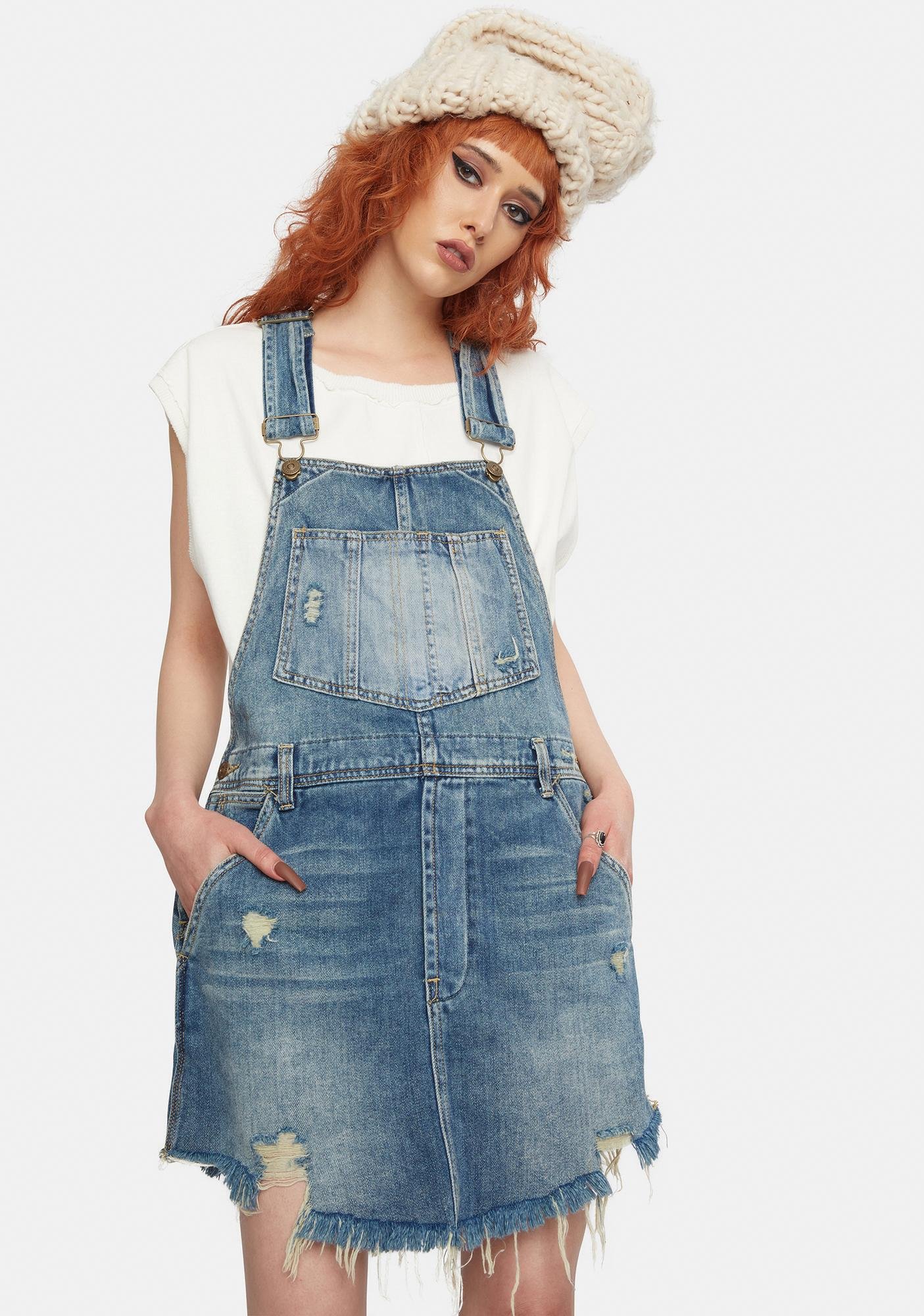 white christmas dresses Women's Pieced Denim Jumper Dress – Wash Lab – washlabshop main image 0