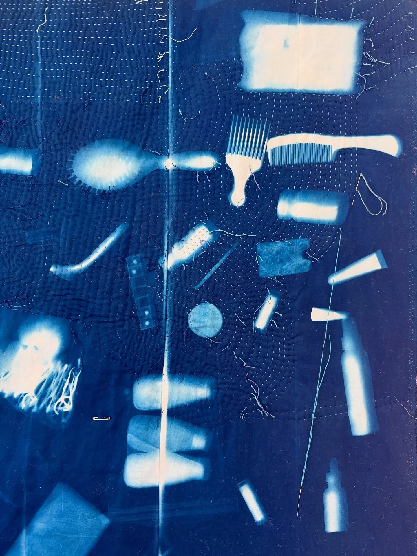 Hand quilting update!

&bull;Cyanotype fabric
&bull;A portrait of me with the 5lbs of toiletries I like to travel with 🧼
&bull;Begun in May, in Florida
&bull;Mostly quilting with size 8 &amp; size 12 pearl cotton threads

Abundance Study no. 2

#han