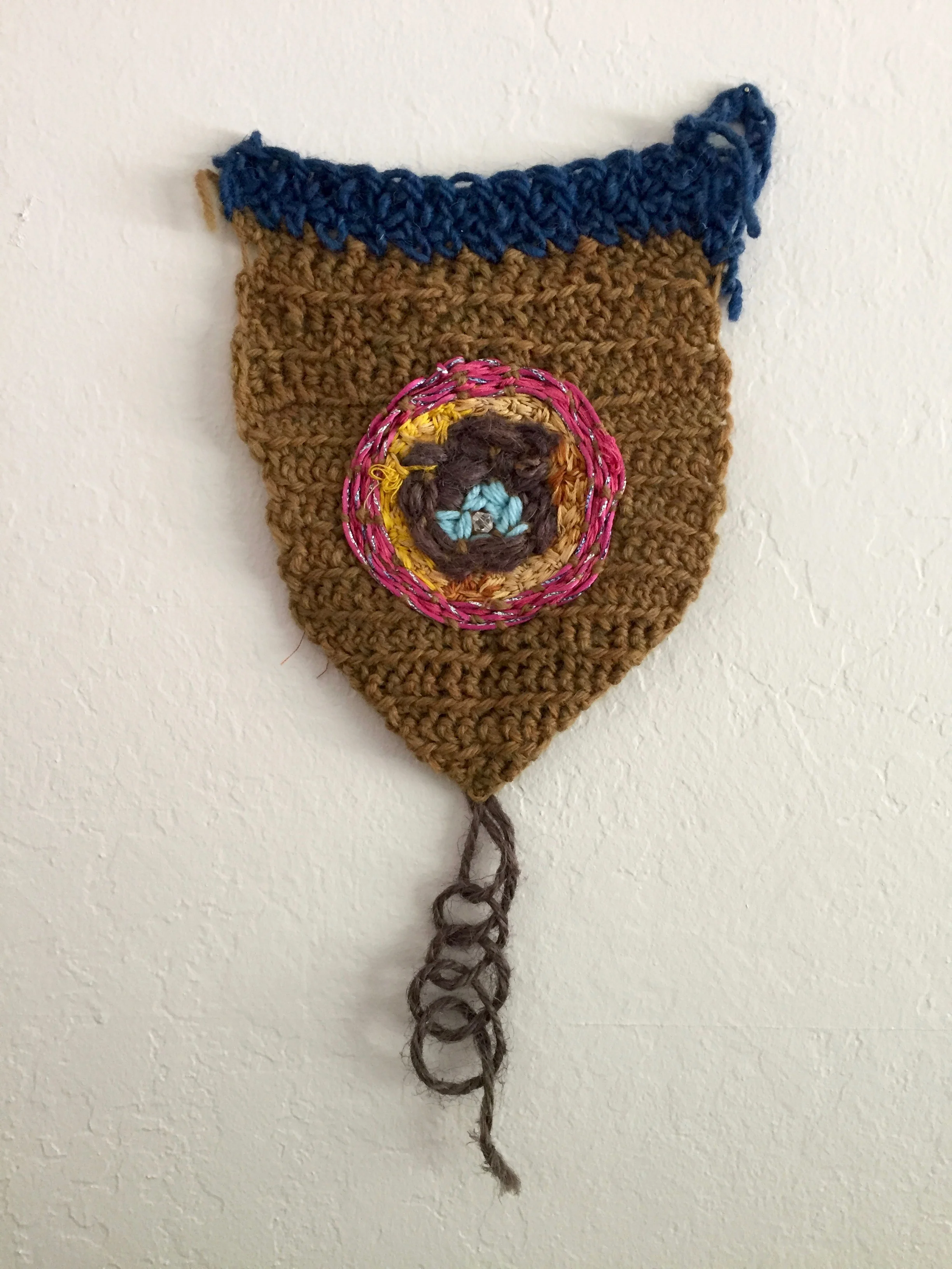 Doodle III , mixed yarn with glass bead, 8 x 13 inches