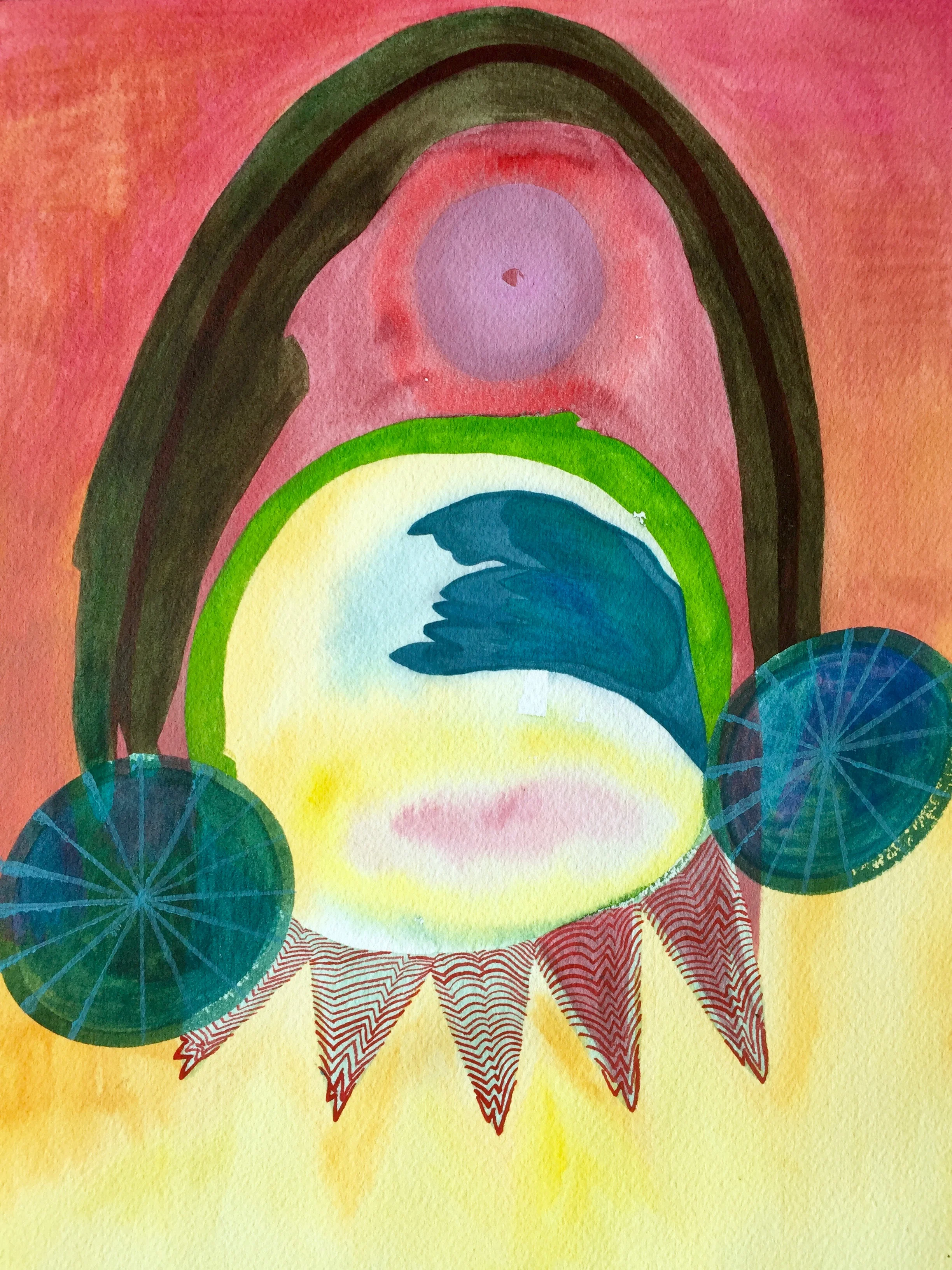 Pineal Gear, watercolor on paper, 9 x 12 inches