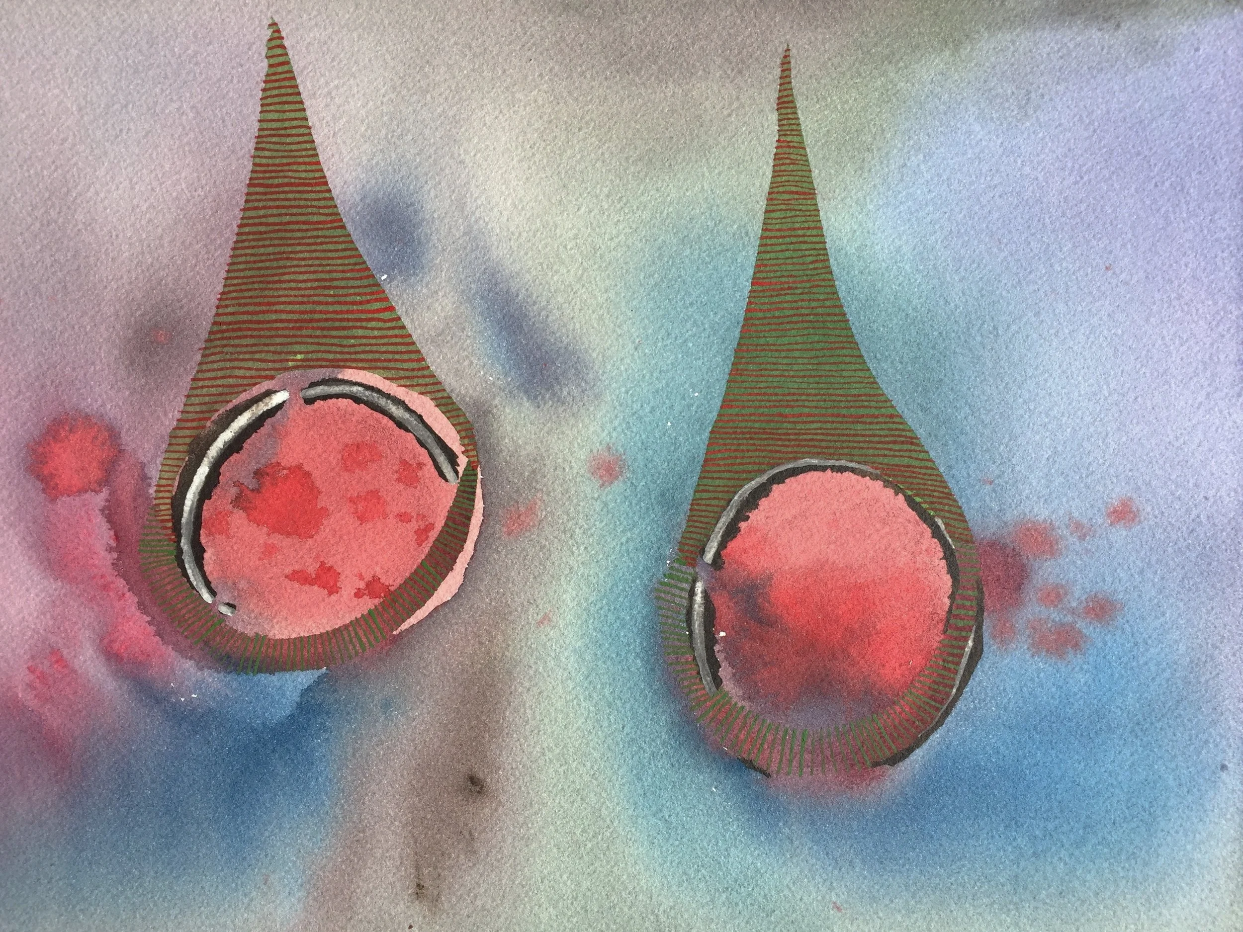 Drops , watercolor on paper, 12 x 9 inches