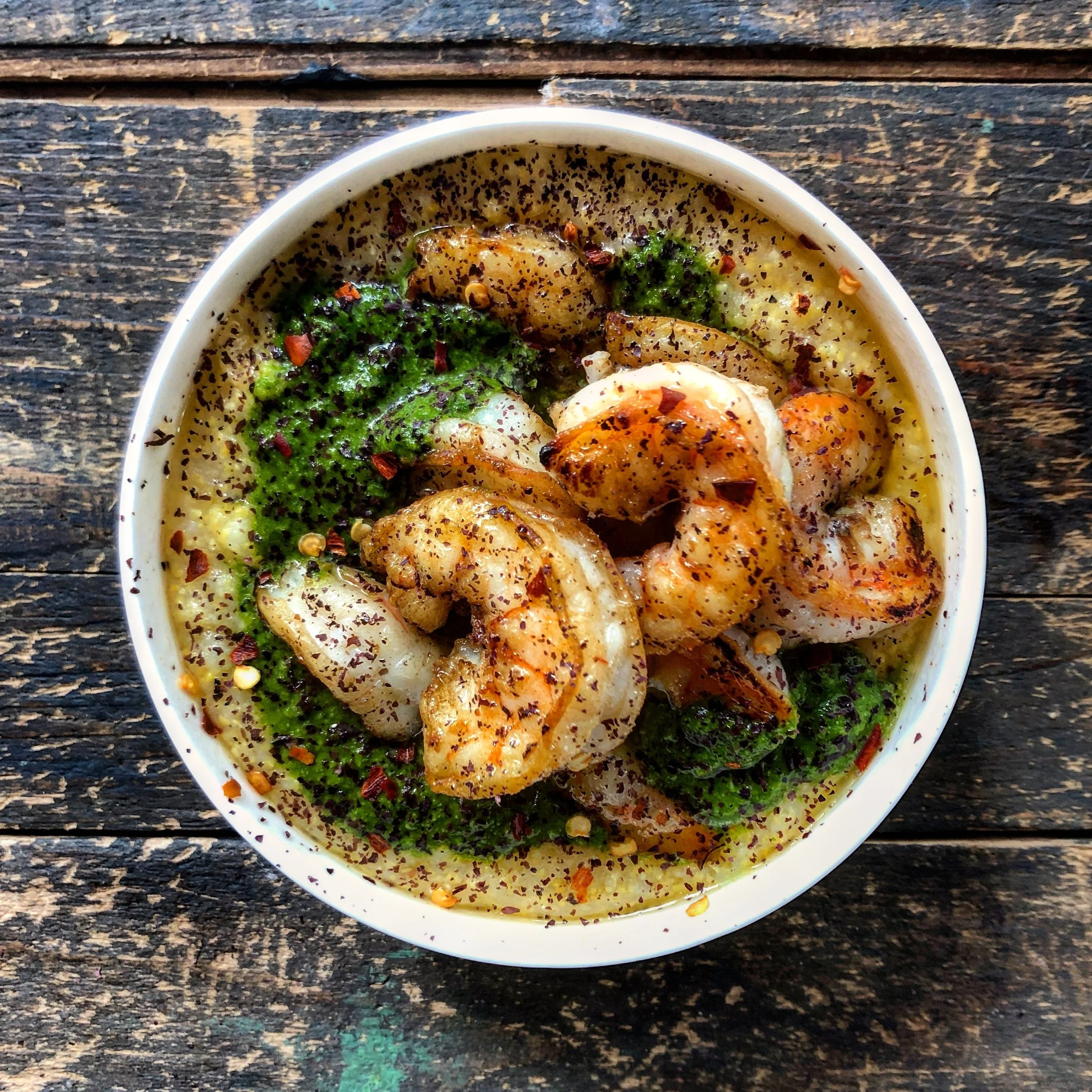 Shrimp and Grits with Pesto