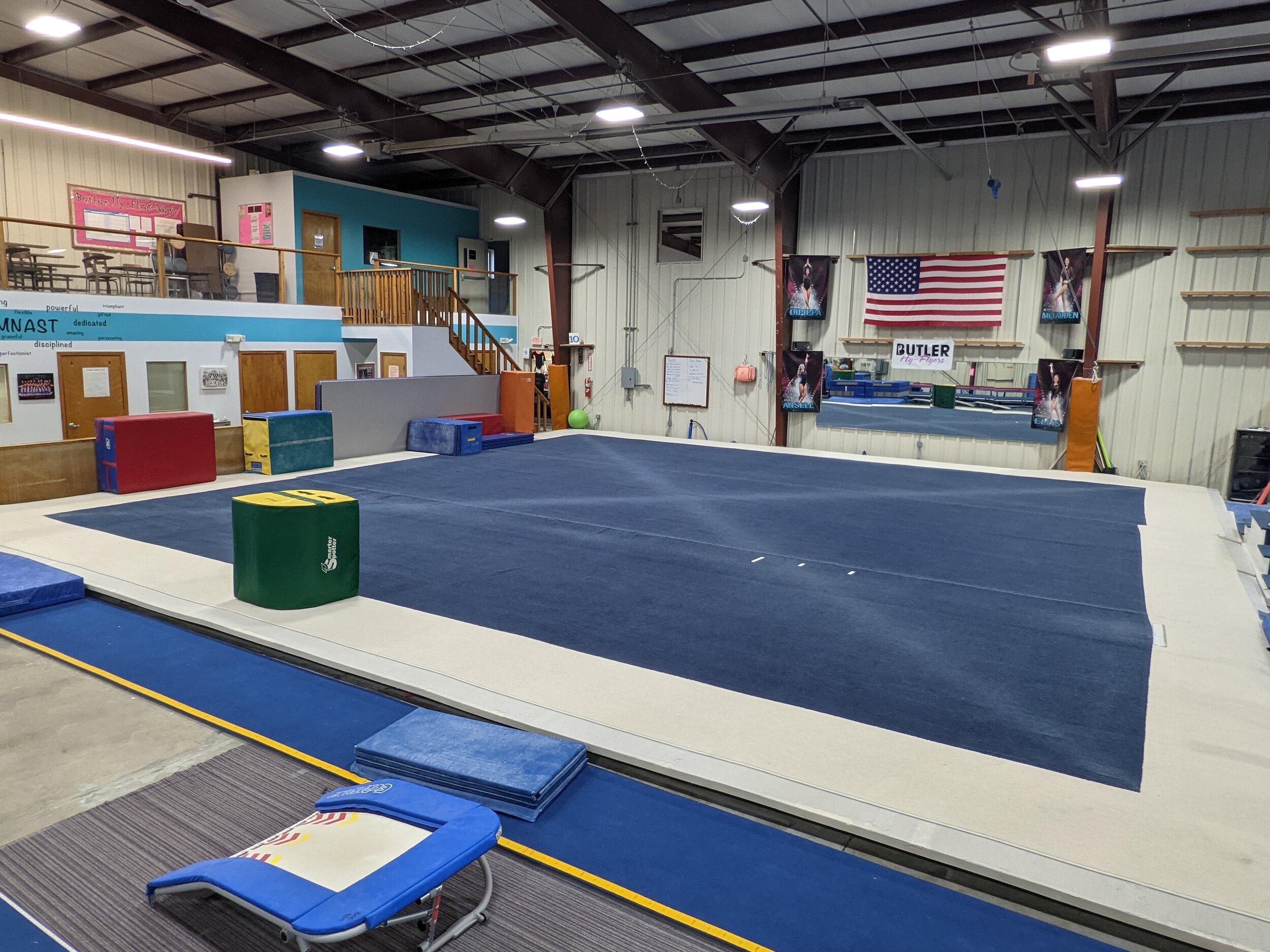 Competitive 45' x 45' Spring Floor &nbsp;exercise area. &nbsp;The absolute best spring floor made!&nbsp;