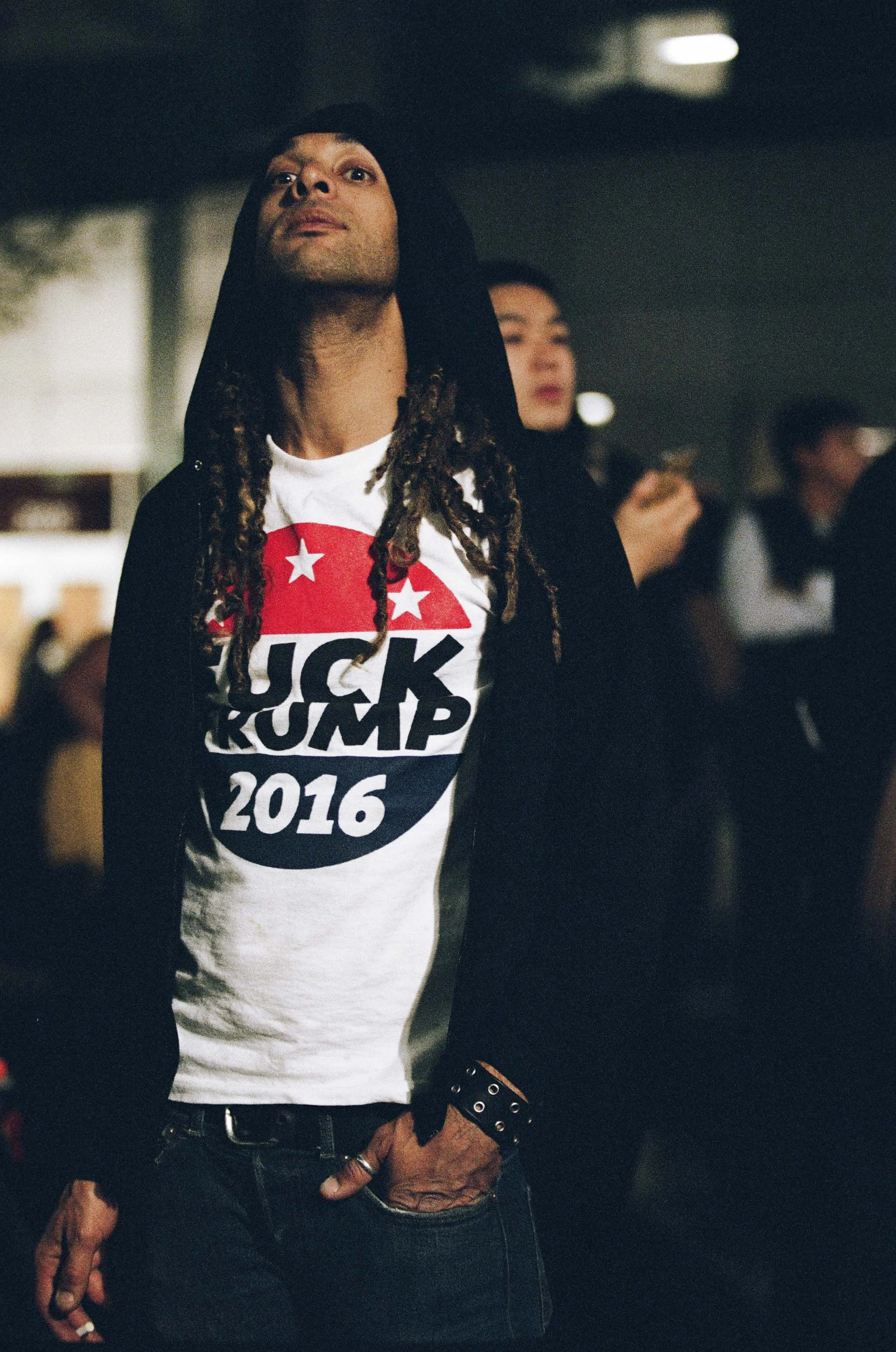"Fuck Trump 2016" during not my presiden t rally, Oakland, California, 2016