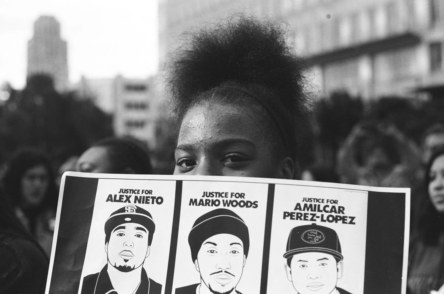 During the civil trial against the SFPD for the shooting of Alex Nieto, hundreds gather in support of the Nieto's family outside the Federal courthouse in San Francisco, California, 2016