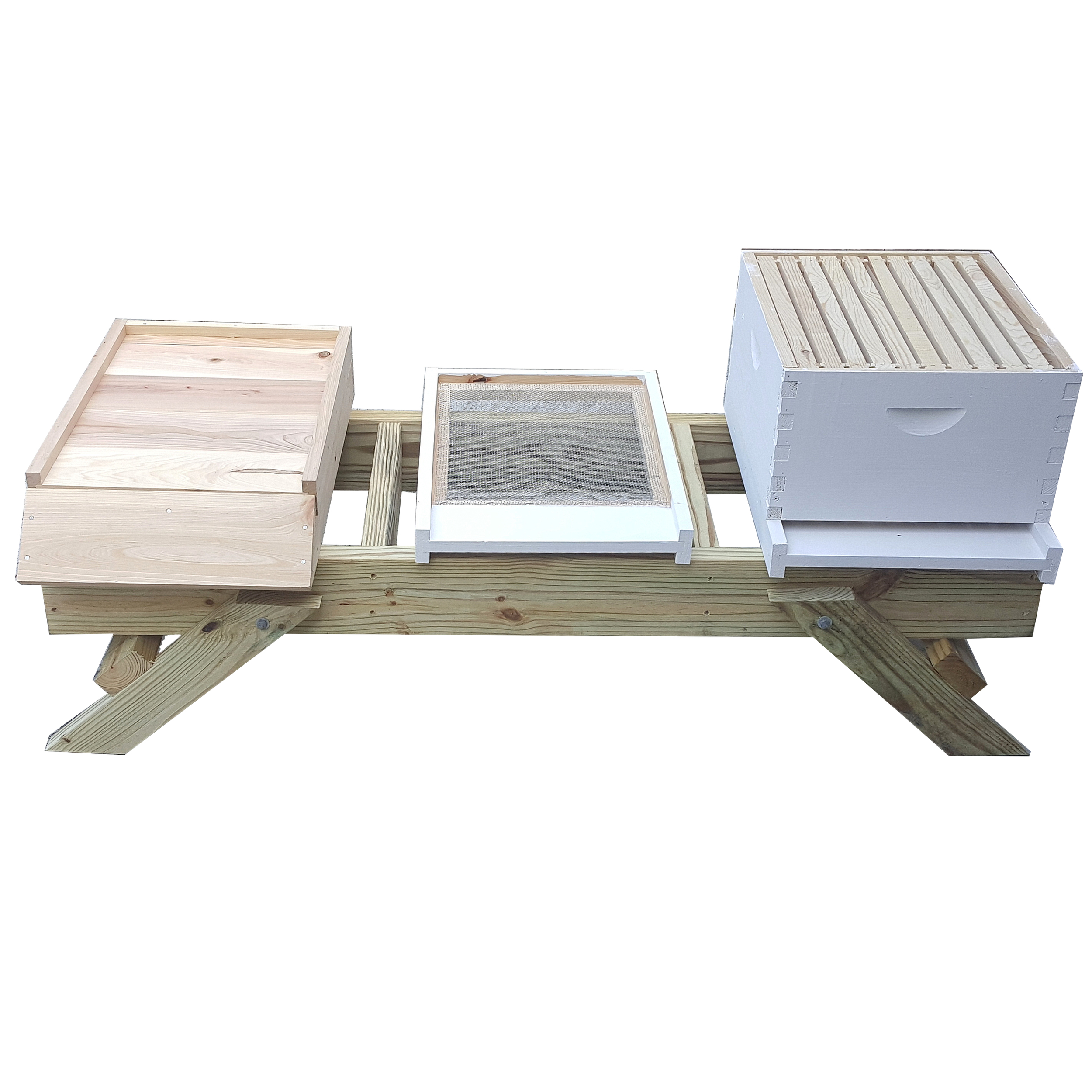 Folding hive stand with 3 hives