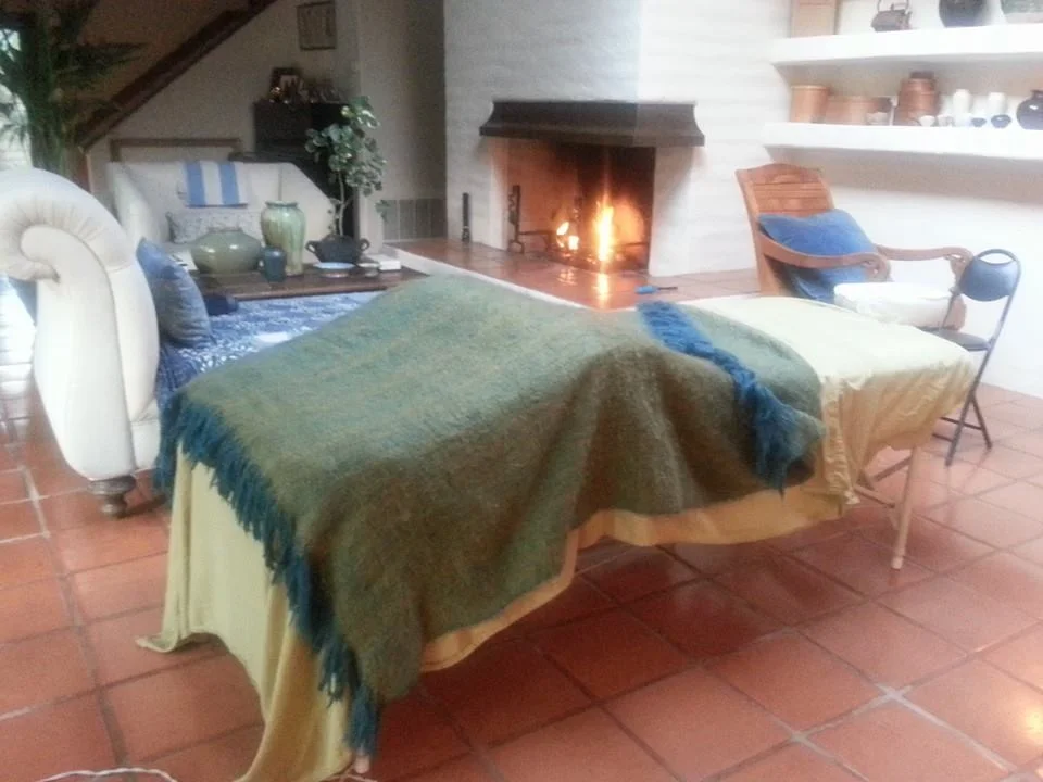 It could only be better if the fireplace traveled too. Mobile set-up at the home of a regular client in the artists colony.