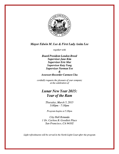 Lunar New Year 2015: Year of the Ram Celebration with Mayor Ed Lee