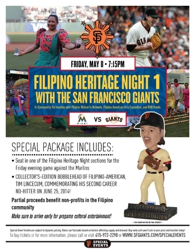 Tickets with great seats available now! May 8: SF Giants Filipino Heritage Night 1 