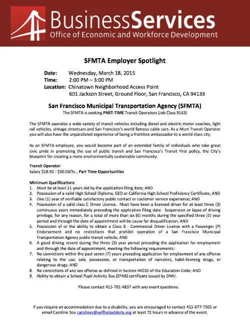 San Francisco Municipal Transportation Agency Seeking Transit Operators