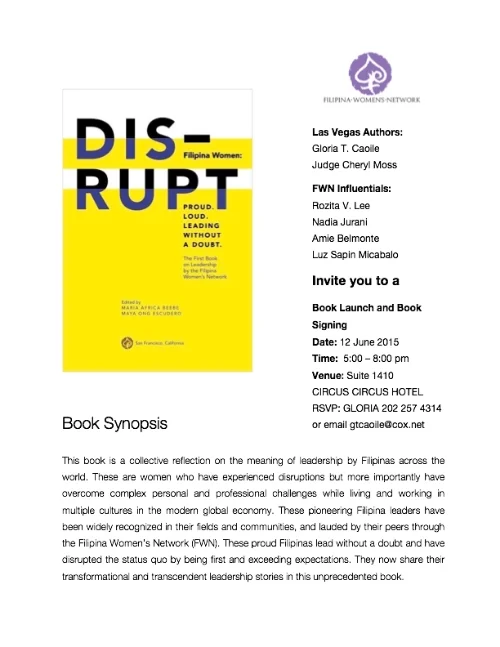 DISRUPTing Las Vegas! 1st Filipina leadership BOOK launches in Las Vegas with featured authors Gloria T. Caoile and Judge Cheryl Moss