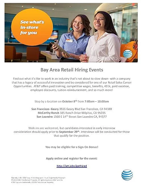 AT&T To Host Retail Priority Hiring Events in the Bay Area