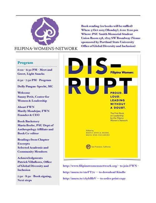 DISRUPT Book Reading in Oregon with Claire Oliveros (US FWN100™ '07), Dolly Pangan Sprecht (US FWN100™ '09) and Maria Africa Beebe (US FWN100™ '11, Global FWN100™ '13)