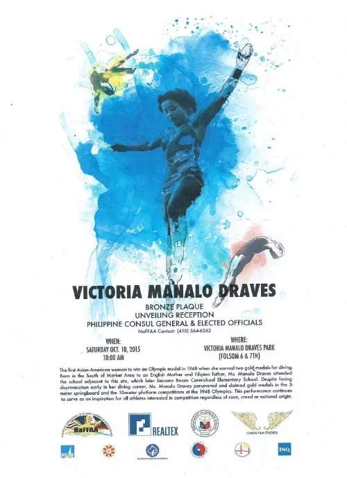 Bronze EVENT: October 10, Saturday: Plaque Unveiling for Victoria Manalo Draves, First Asian-American Woman to Win an Olympic Medal in 1948