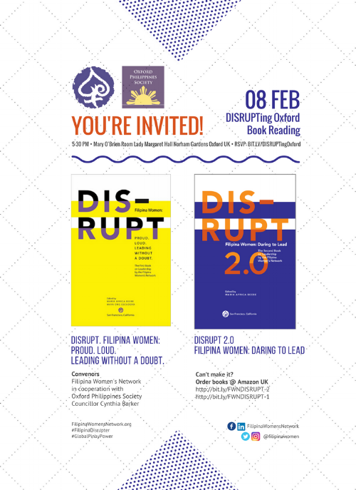 DISRUPTing Oxford on 8 Feb. Find out how Filipina women are DISRUPTing the World.