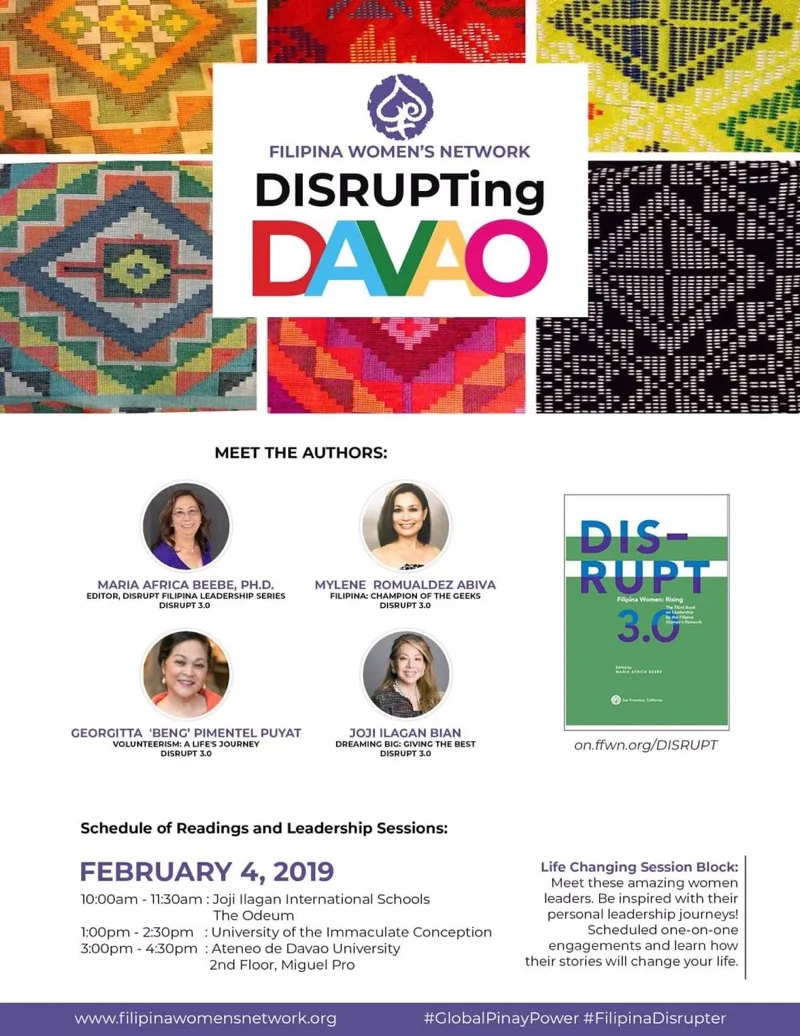 RSVP via email to Joji Ilagan Bian - jojibian@jojiilagancareercenter.com The FWN Filipina Leadership Books Series is available on Amazon at on.ffwn.org/DISRUPT