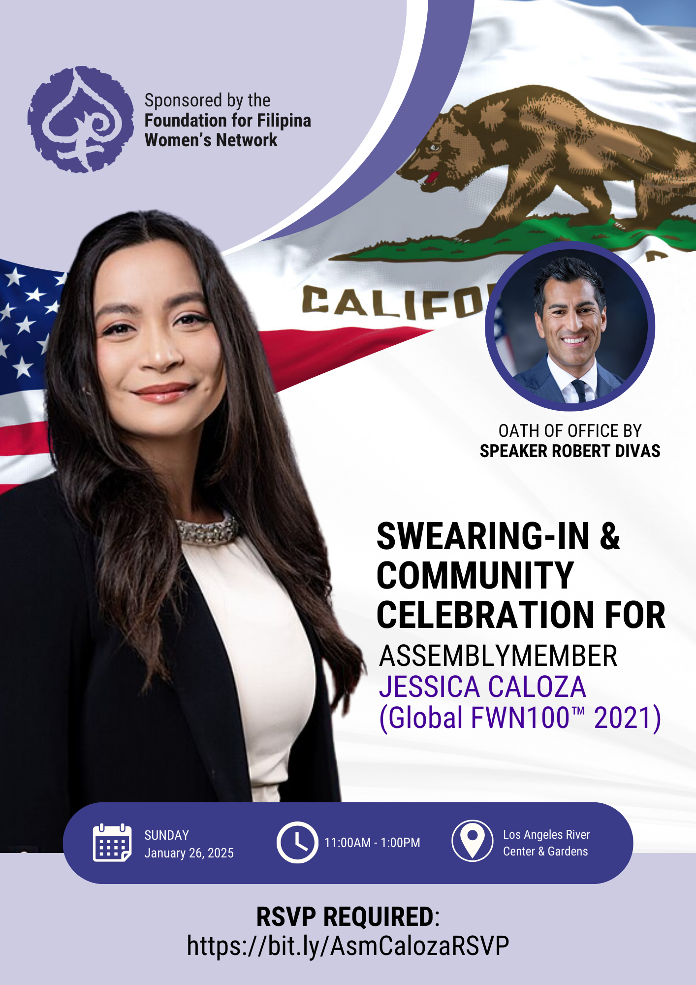 Herstory’s Been Made! Celebrate California Assemblymember Jessica Caloza’s (Global FWN100™ 2021) Swearing-in on January 26 @ Los Angeles River Center &amp; Gardens