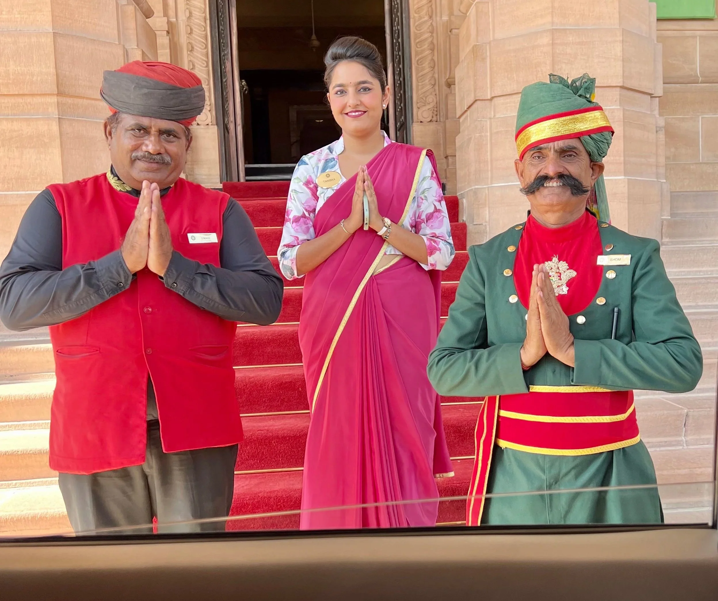Traditional warm welcome at the Umaid Bhavan Palace, Jodhpur, India