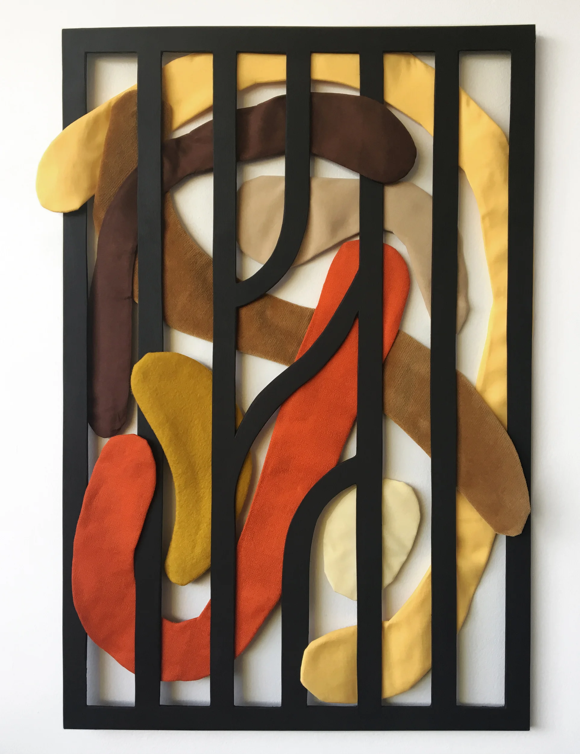 Fareness of Skin Acrylic on panel, found fabric 2017 17 x 24 inches