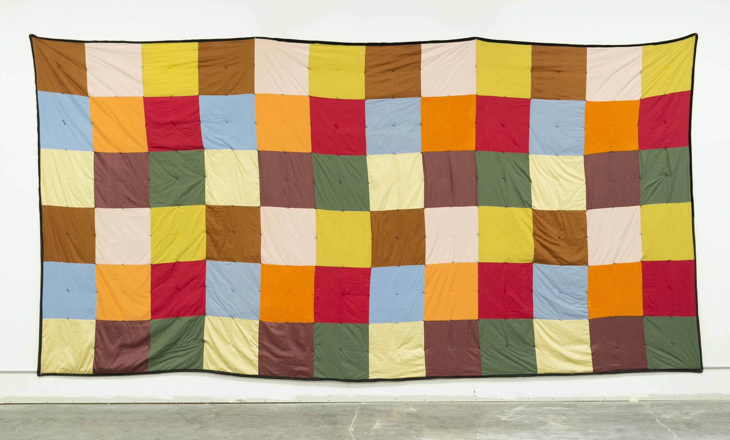 Quilt (front) Found fabrics, batting, yarn 20 x 10 feet (approx. 35 lbs) We each have a lens through which we view the world. This lens is comprised of our upbringing, race, sexual identity, gender, beliefs, environment, etc. Progressive society’s inclinations towards empathy are strong yet our ability to step outside of ourselves and into the shoes of others is highly debatable. However, if a voluntary Freaky Friday situation were to take place what would those first moments feel like? Lens Therapy was a shared experience and interactive installation that dove into mind-bending visual and textural manipulations. Lens Therapy was created by Colleen RJC Bratton for the Outer Space art series. An accompanying publication features writings by Justen Siyuan Waterhouse, Anna Kryczka, Cam LaFlam, Tiffany Owens, Ilana Zweschi, Gretchen Bennett, Lauren Ashley Moore, Theresa Endoso, & Chelsea Werner-Jatzke. Lens Therapy invited anyone to join the interactive installation.