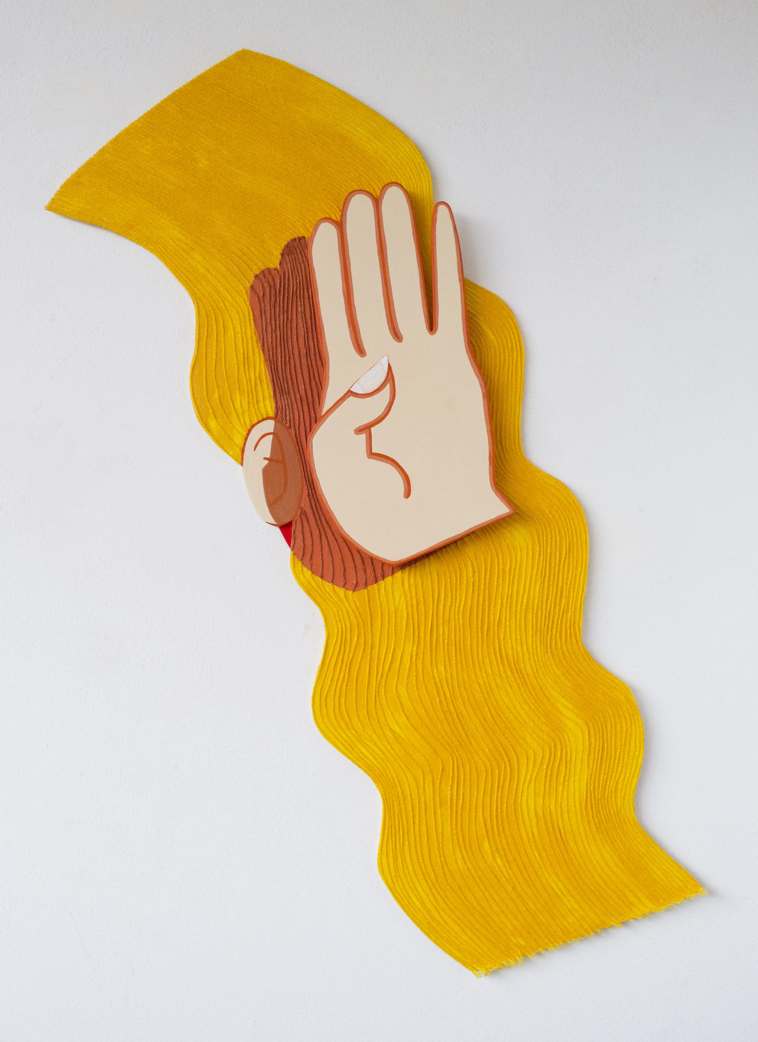 Filter 2017 Acrylic, yarn on panel, found fabric 17 x 24 x 1 inches