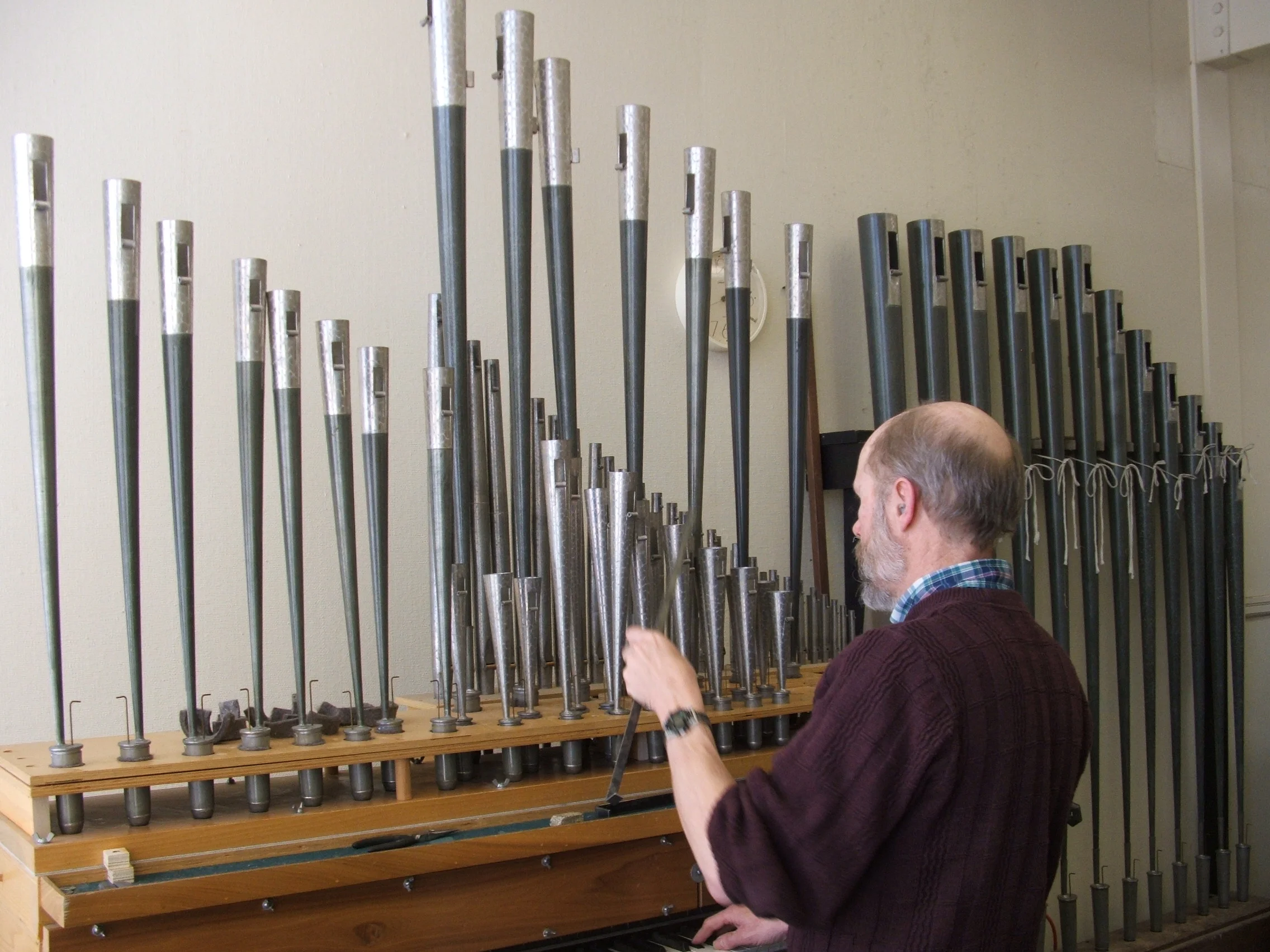 Richard Bond voices pipes for the Aeolian-Skinner restoration at Seattle First Baptist Church