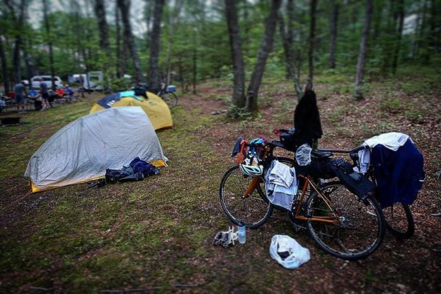 Setting up camp one last time for the Nomad ride. After 60 miles of trails and rural pavement. Quiet in the woods. #nomad3dayobc #bikepacking