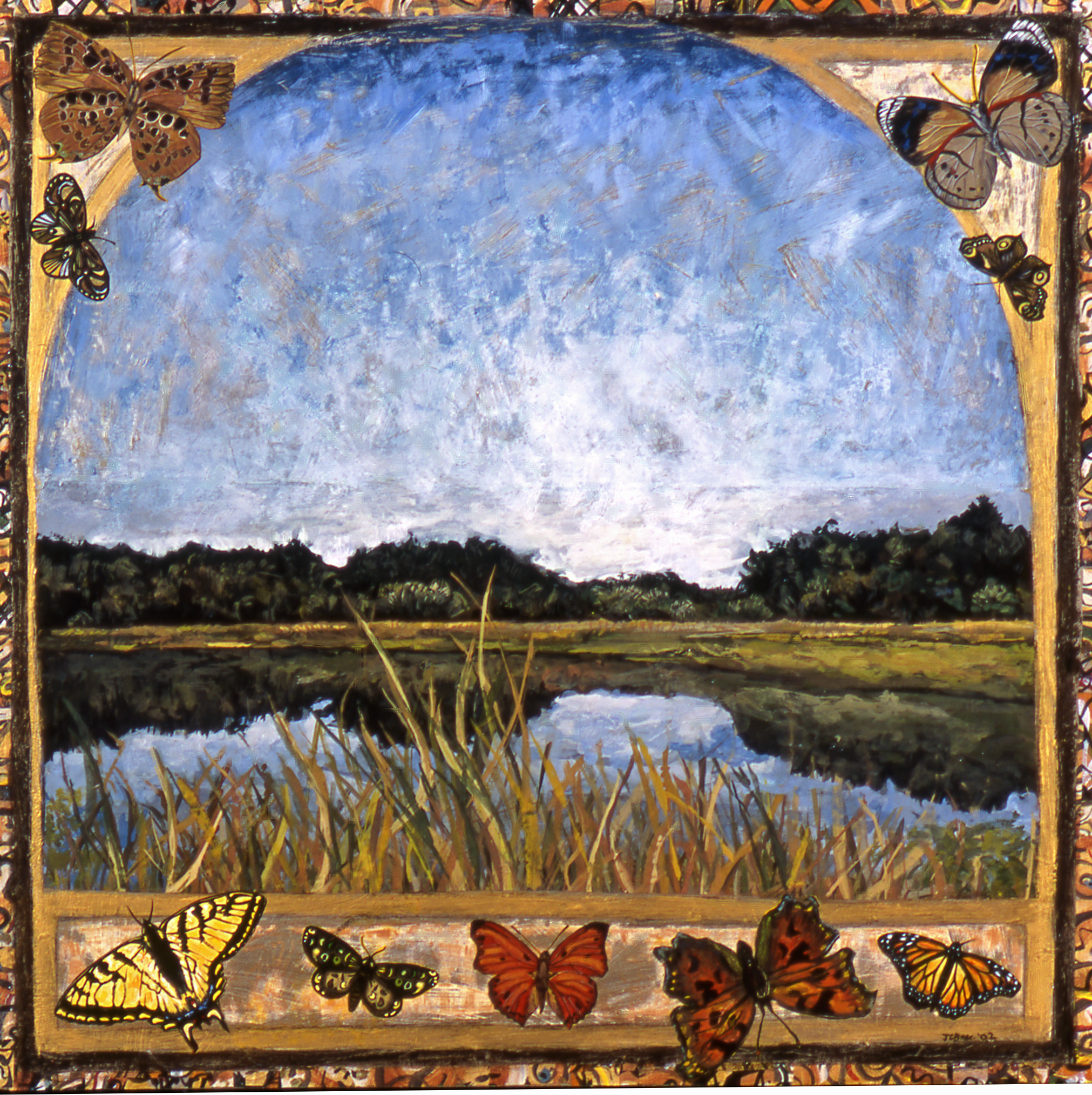 Great Meadows and Butterflies, 2002, 23 ½ x 23 ½, gouache and acrylic on wood panel, $2000