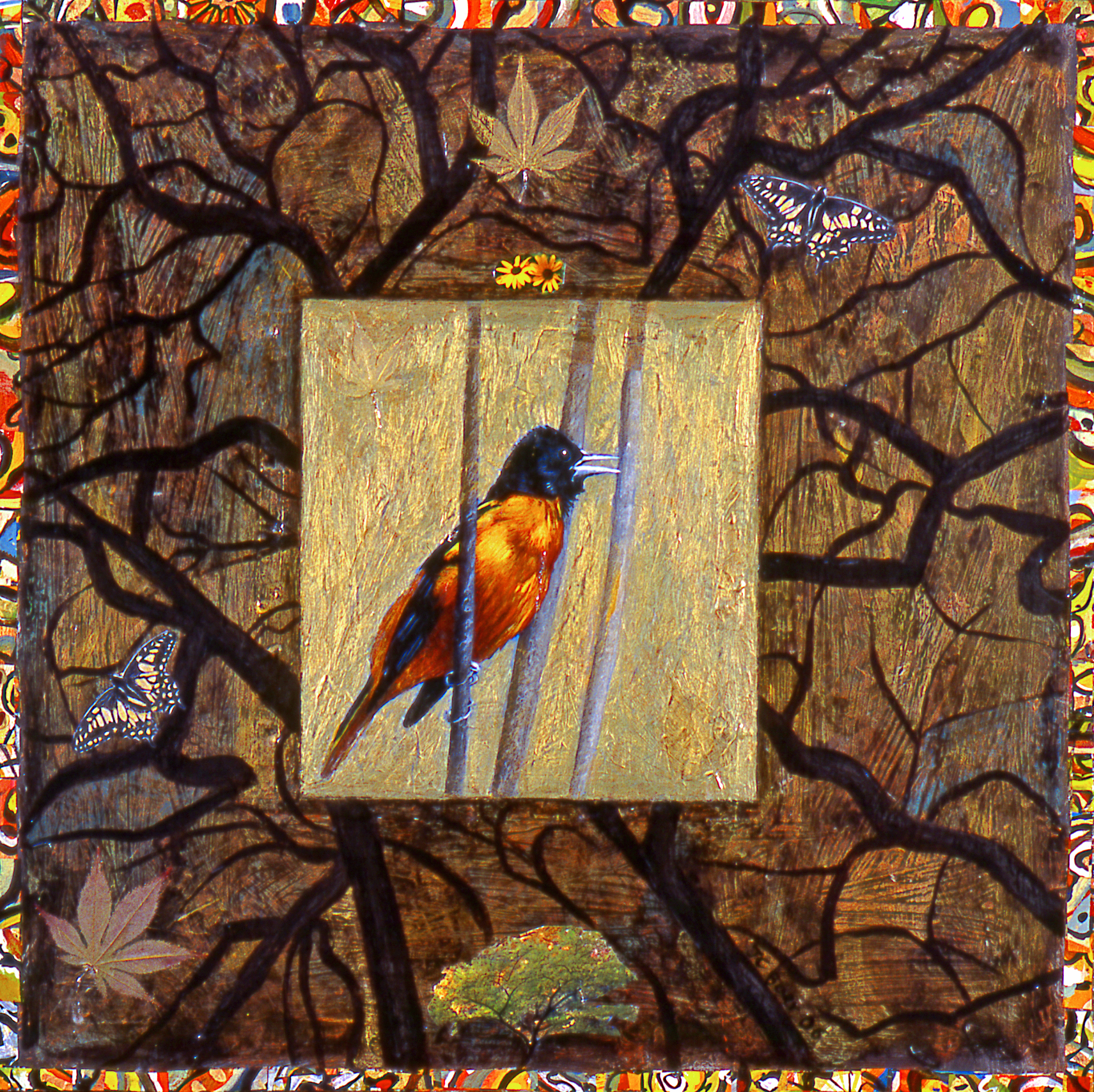 Baltimore Oriole, 2006, 24” x 24”, mixed media gouache and acrylic on wood panel, $2500