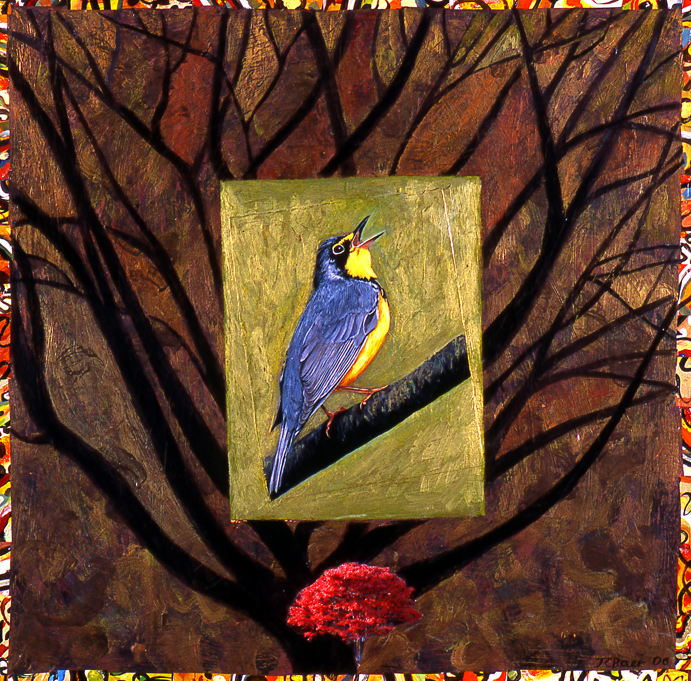 Canada Warbler, 2006, 24” x 24”, mixed media gouache and acrylic on wood panel, $2500