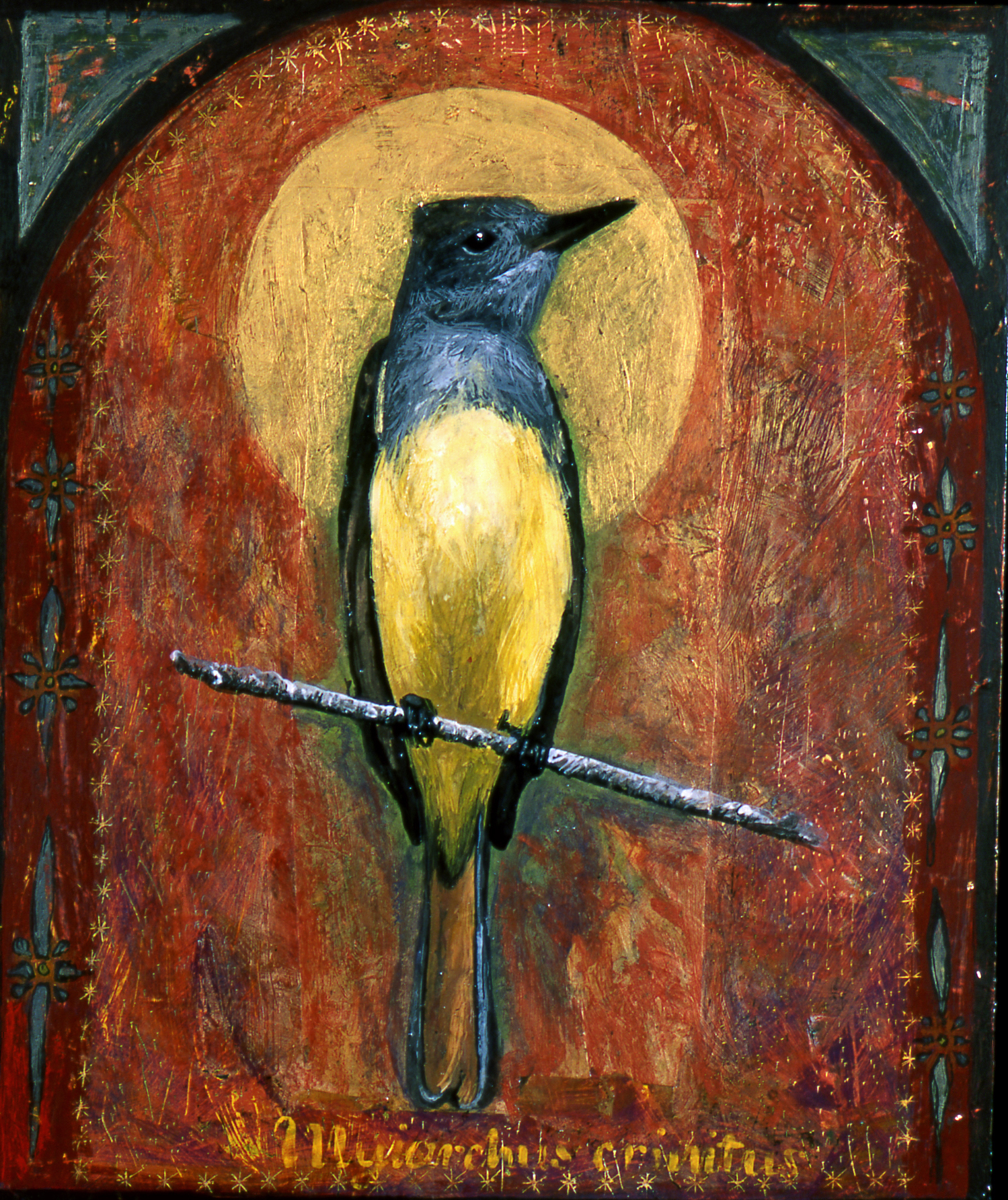 Great Crested Flycatcher, 2001, 23 ½ x 19 ½, gouache on wood, Sold