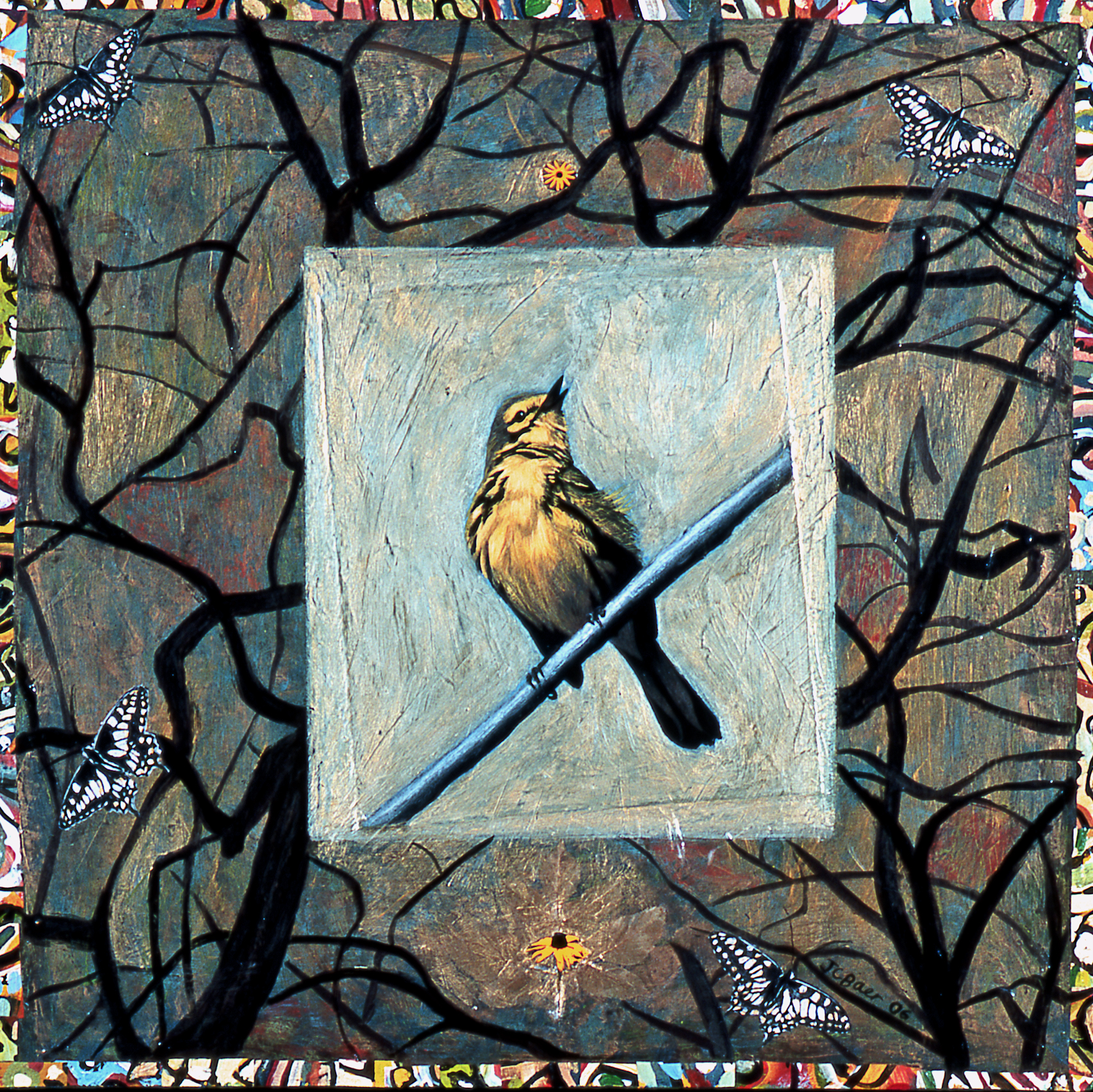 Prairie Warbler, 2006, 24” x 24”, mixed media gouache and acrylic on wood panel, NFS