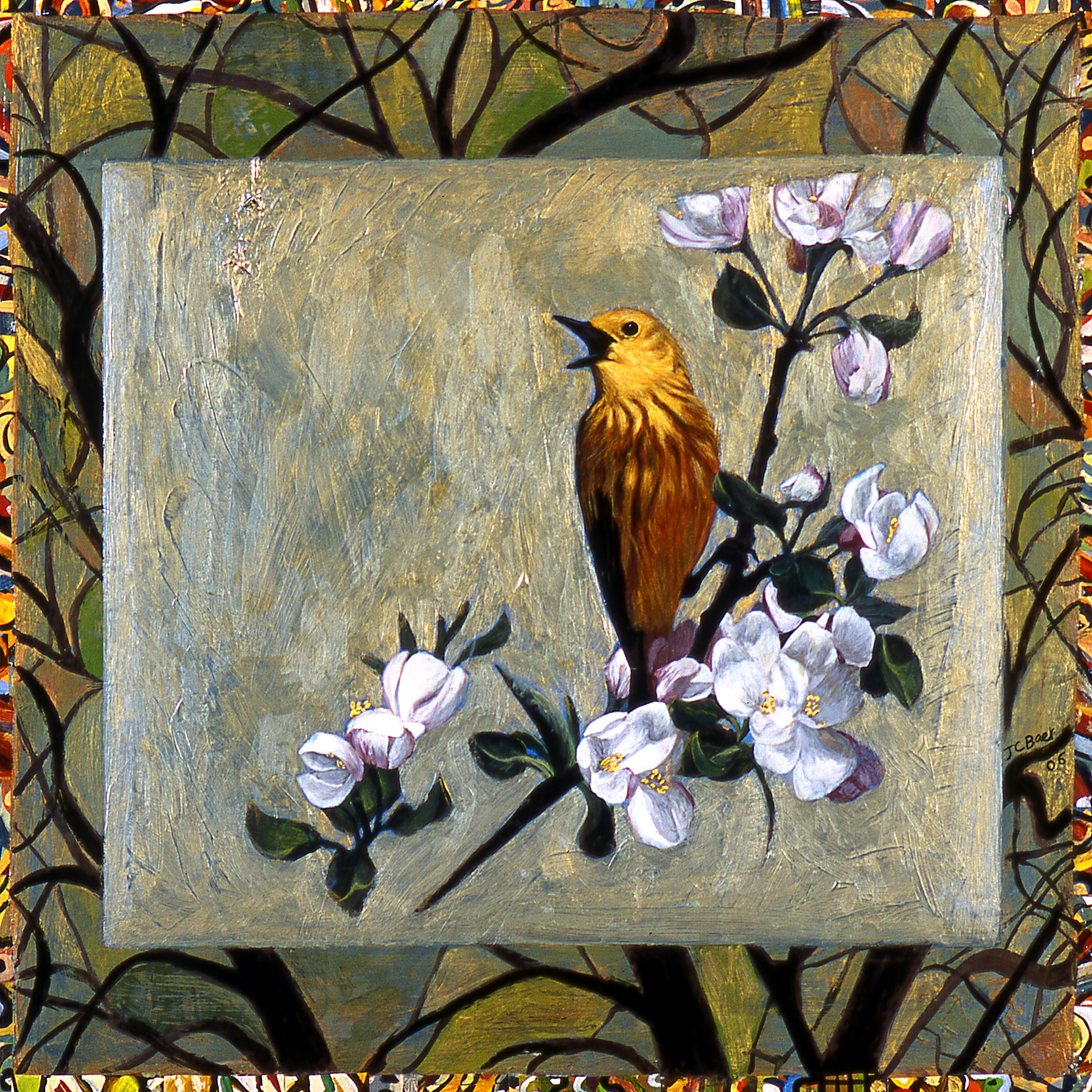 Yellow Warbler, 2006, 24” x 24”, mixed media gouache and acrylic on wood panel, $2000