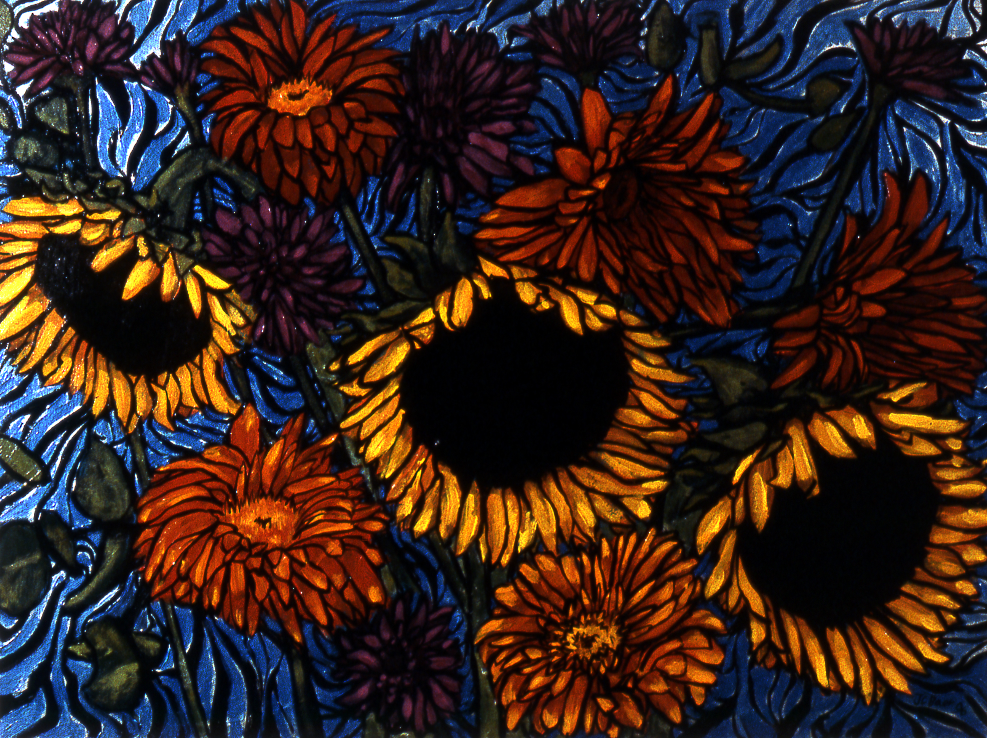 Sunflowers Blue, 1996, oil on canvas, sold 