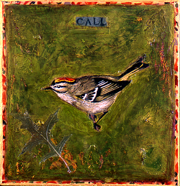 Golden-Crowned Kinglet, 2000, 15 x 17 ½, gouache and acrylic on wood panel, sold