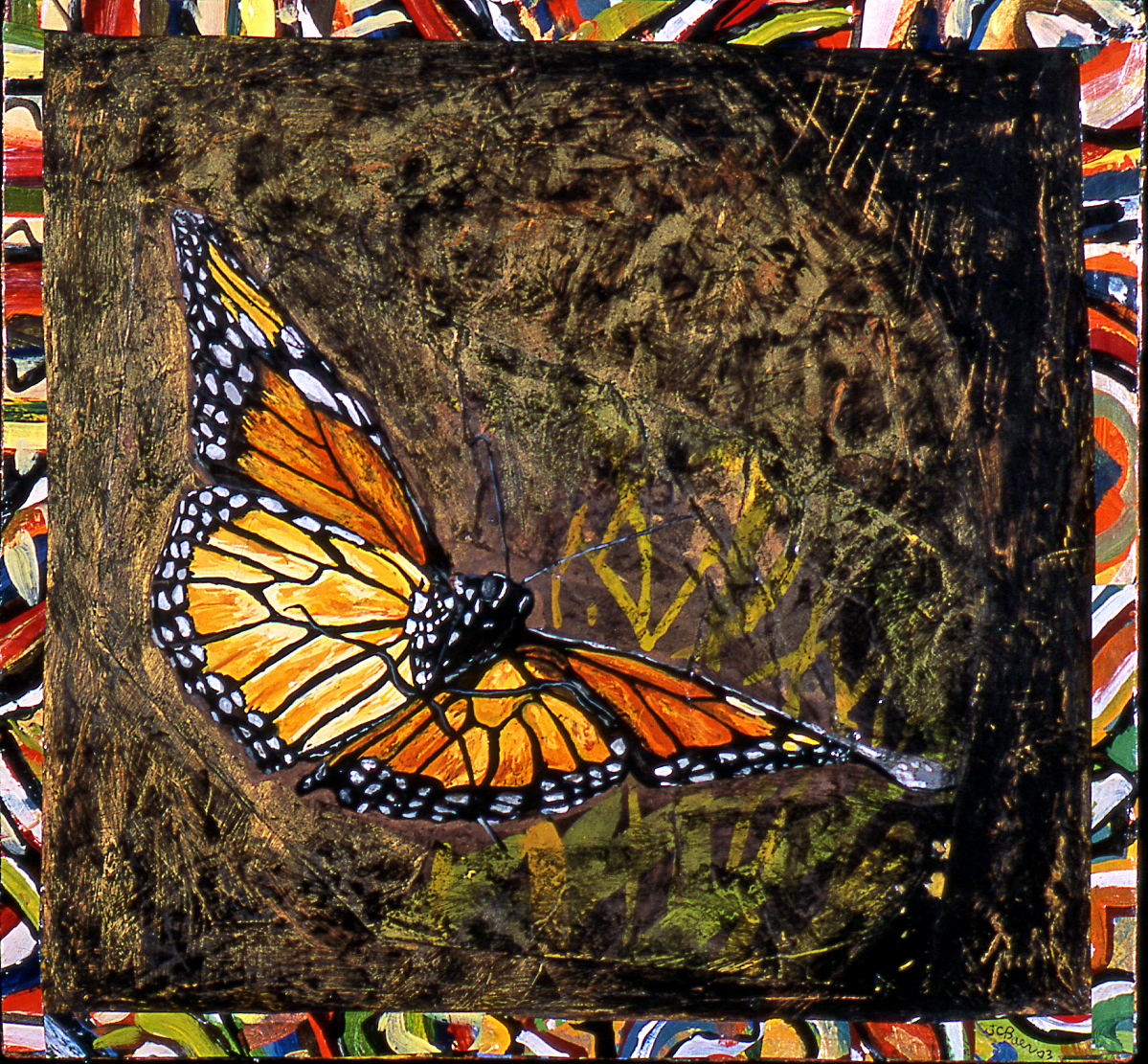 Monarch, 2003, 11 ½ x 12, mixed media gouache on wood panel, $500