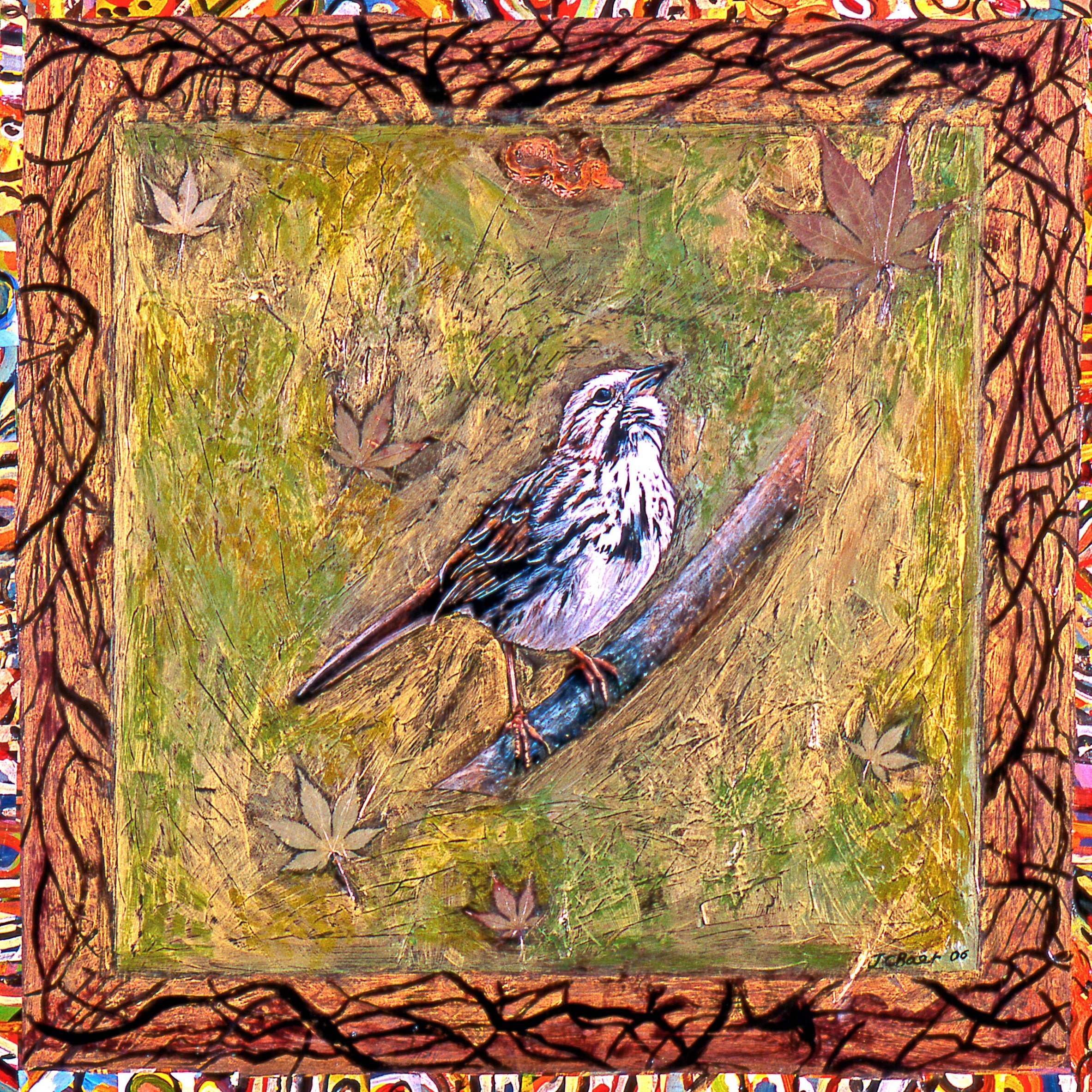 Song Sparrow, 2006, 24” x 24”, mixed media gouache and acrylic on wood panel, $2500